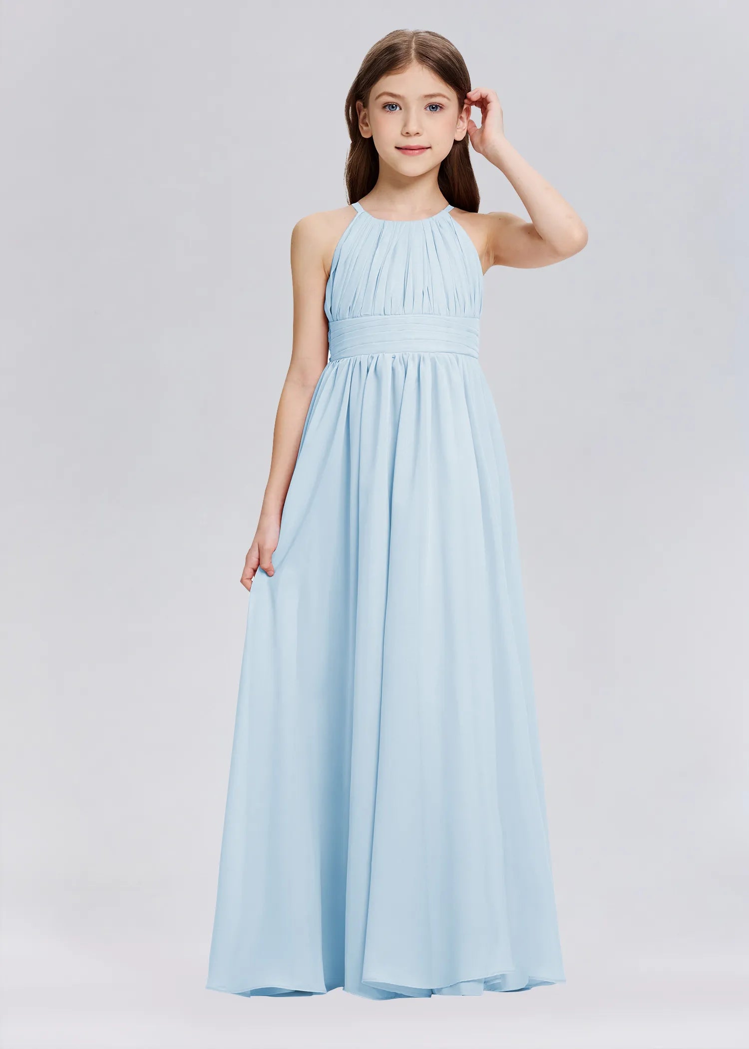 Stylish A-Line Halter Chiffon Flower Girl Dress-Blue