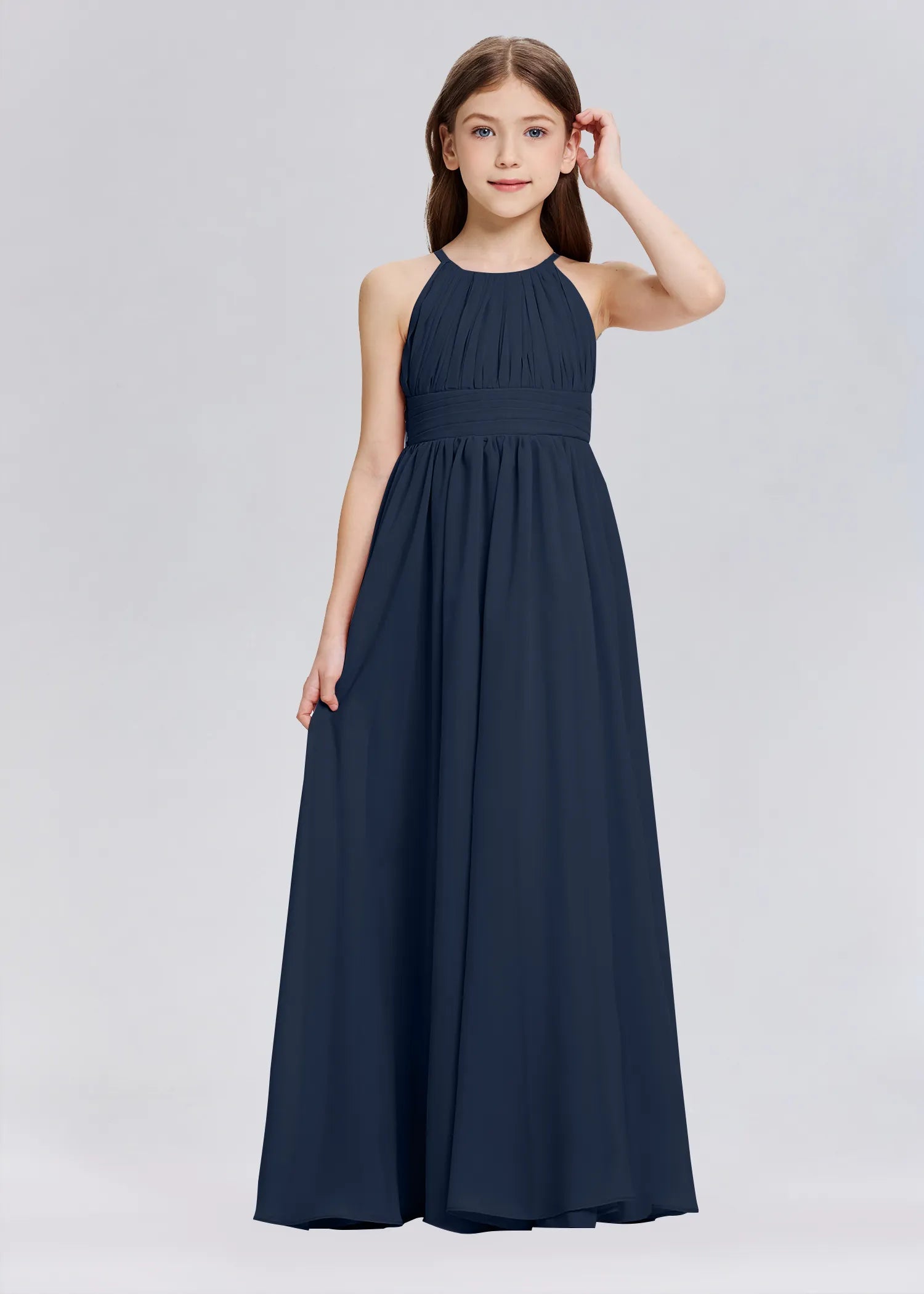 Stylish A-Line Halter Chiffon Flower Girl Dress-Blue