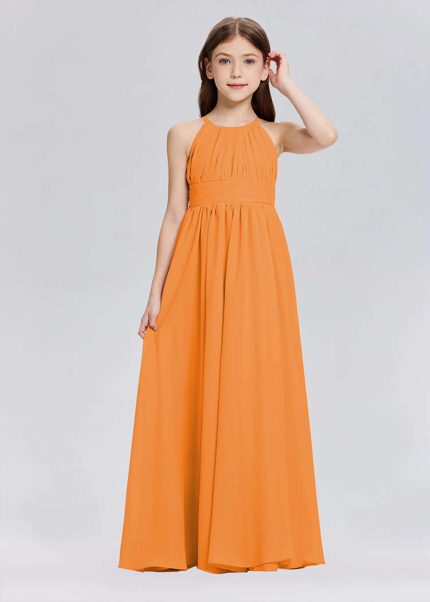 Stylish A-Line Halter Chiffon Flower Girl Dress-Orange