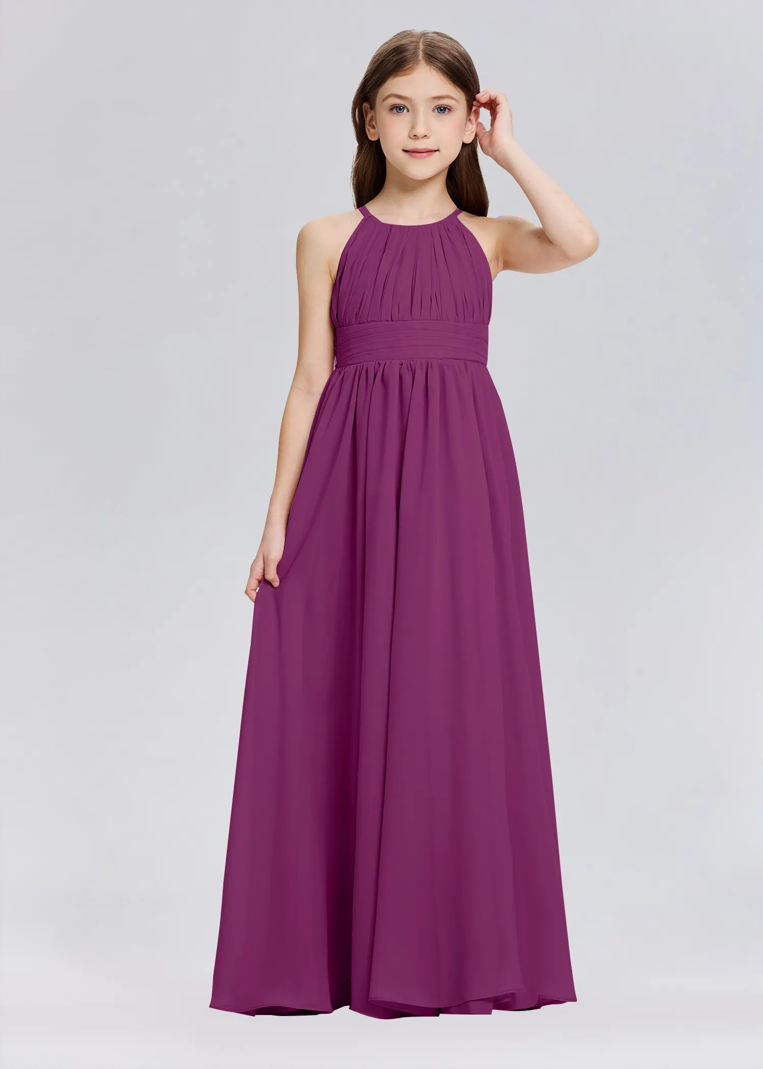 Stylish A-Line Halter Chiffon Flower Girl Dress-Red