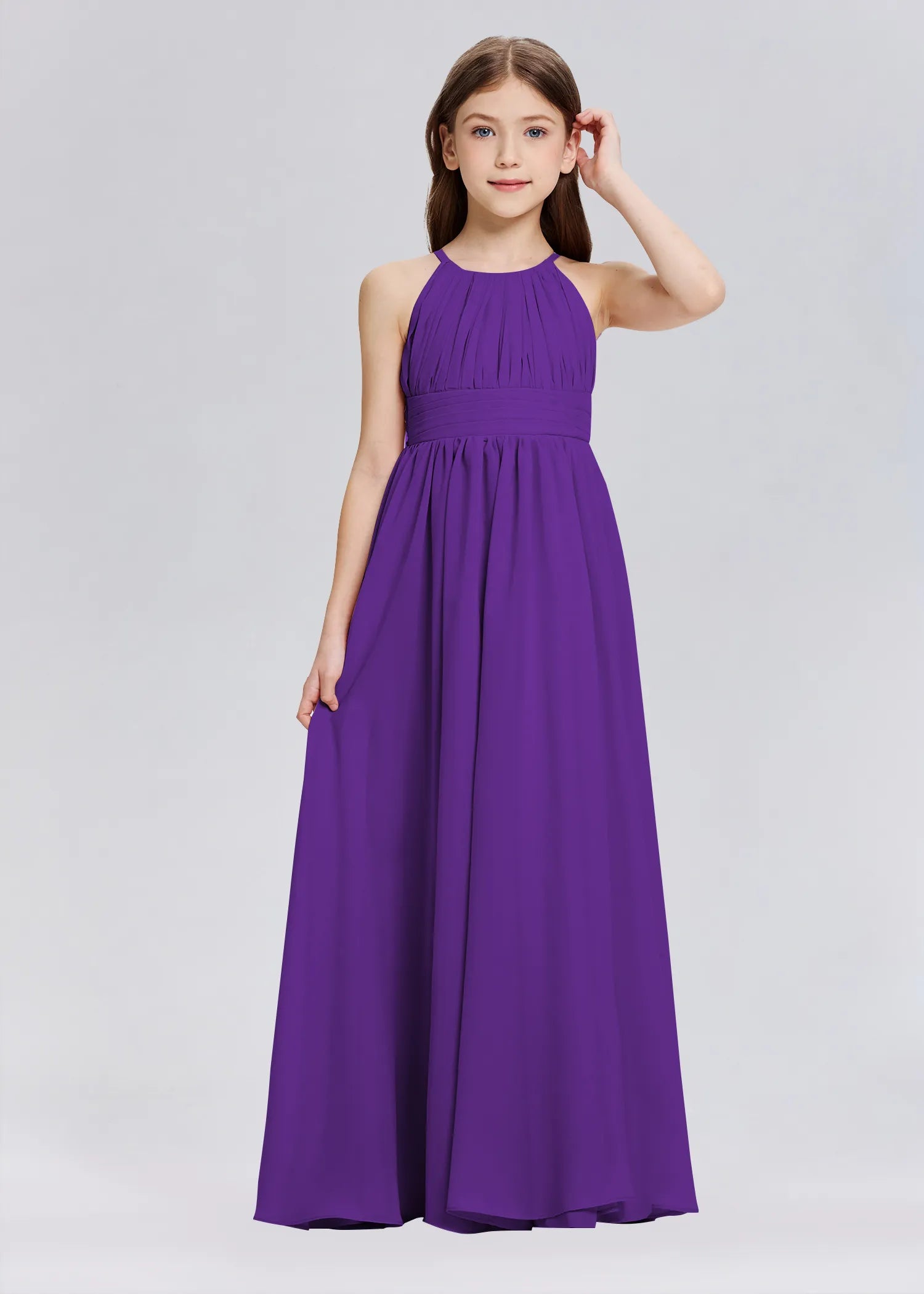 Stylish A-Line Halter Chiffon Flower Girl Dress-Purple