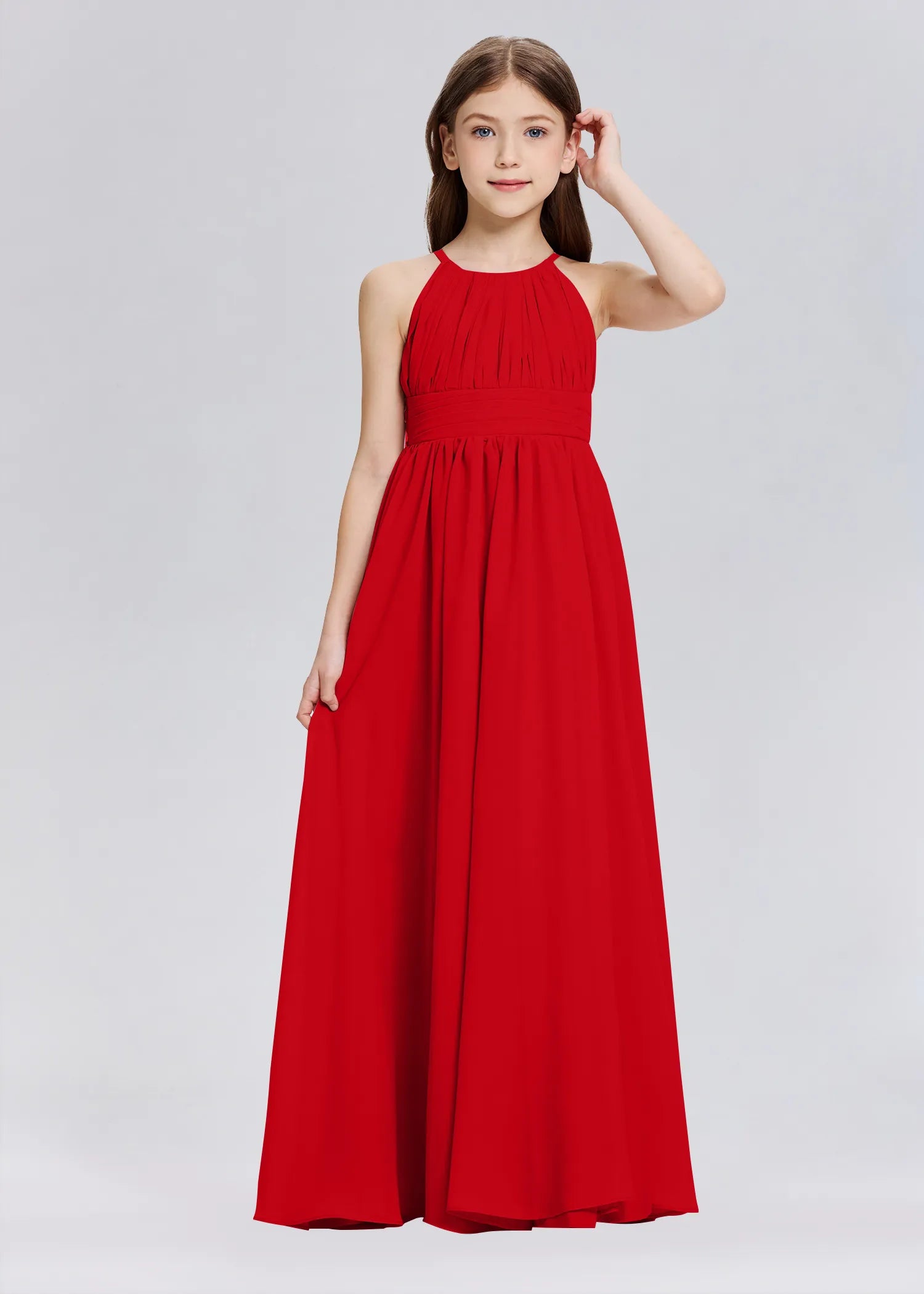 Stylish A-Line Halter Chiffon Flower Girl Dress-Red