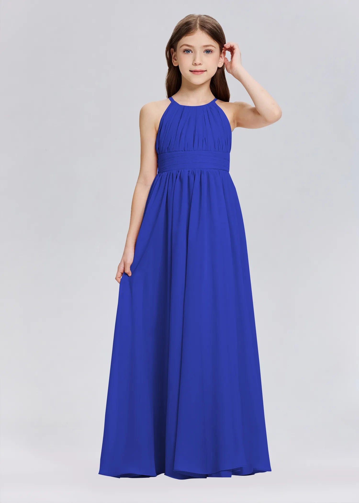 Stylish A-Line Halter Chiffon Flower Girl Dress-Blue
