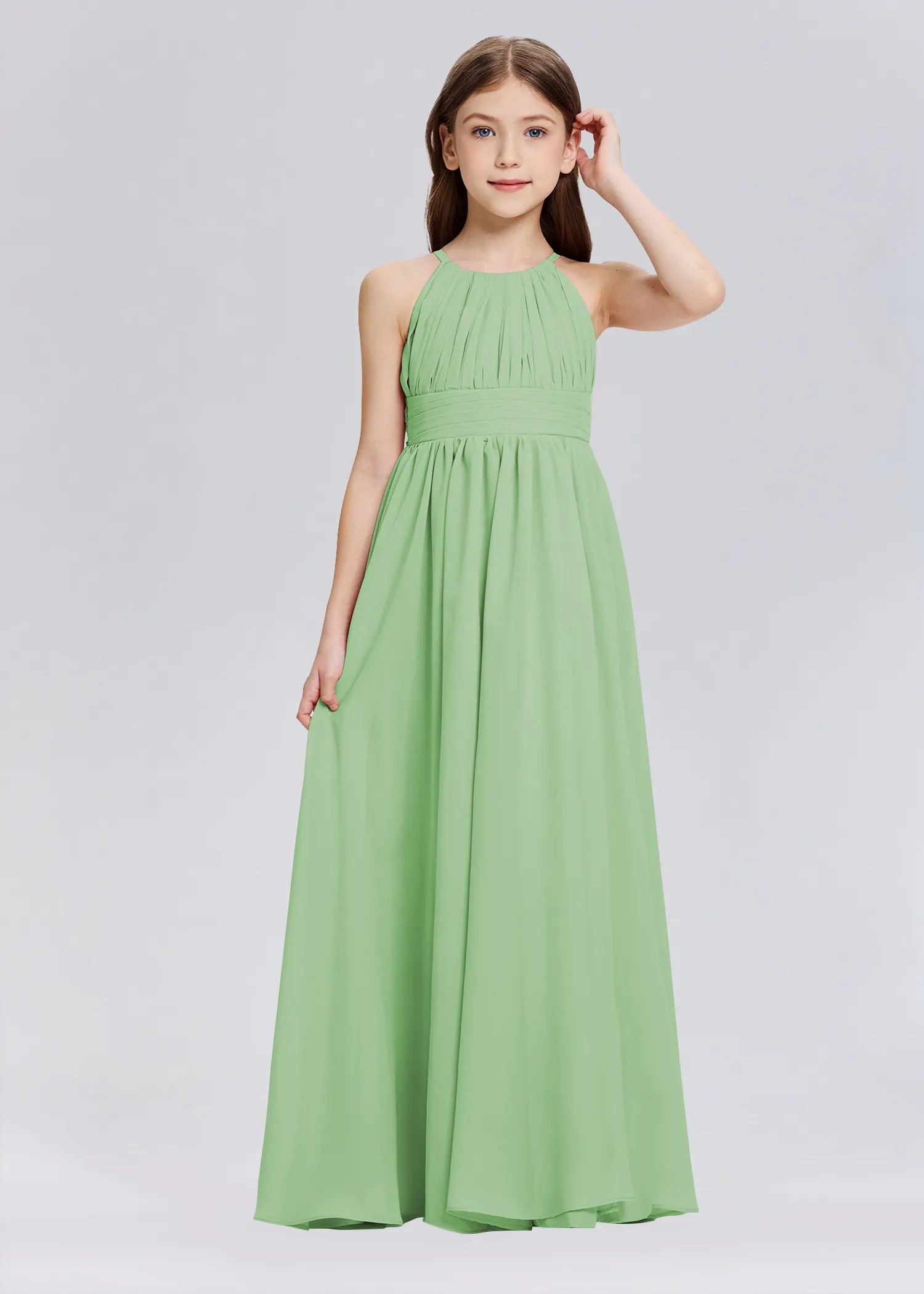 Stylish A-Line Halter Chiffon Flower Girl Dress-Green