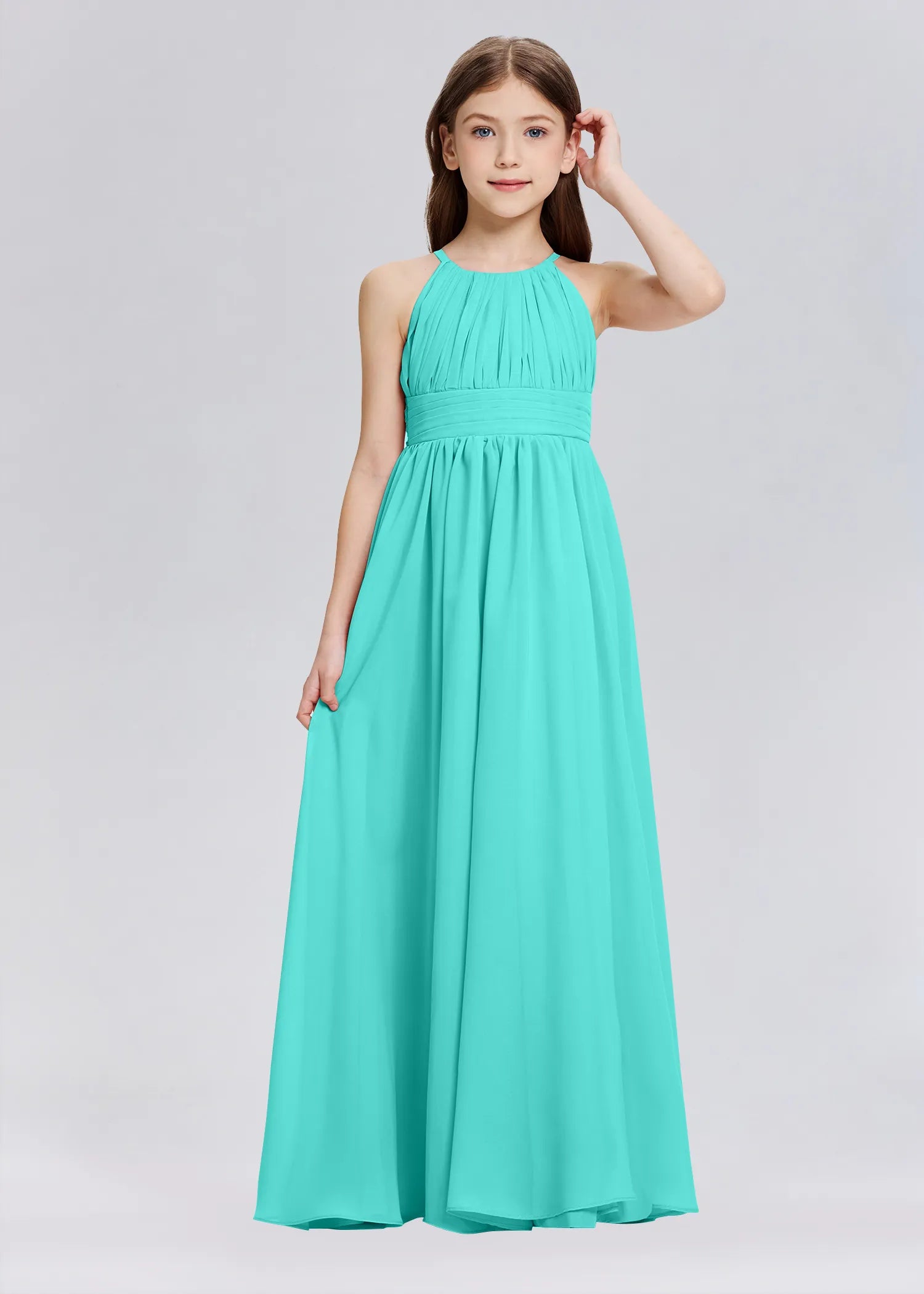 Stylish A-Line Halter Chiffon Flower Girl Dress-Green