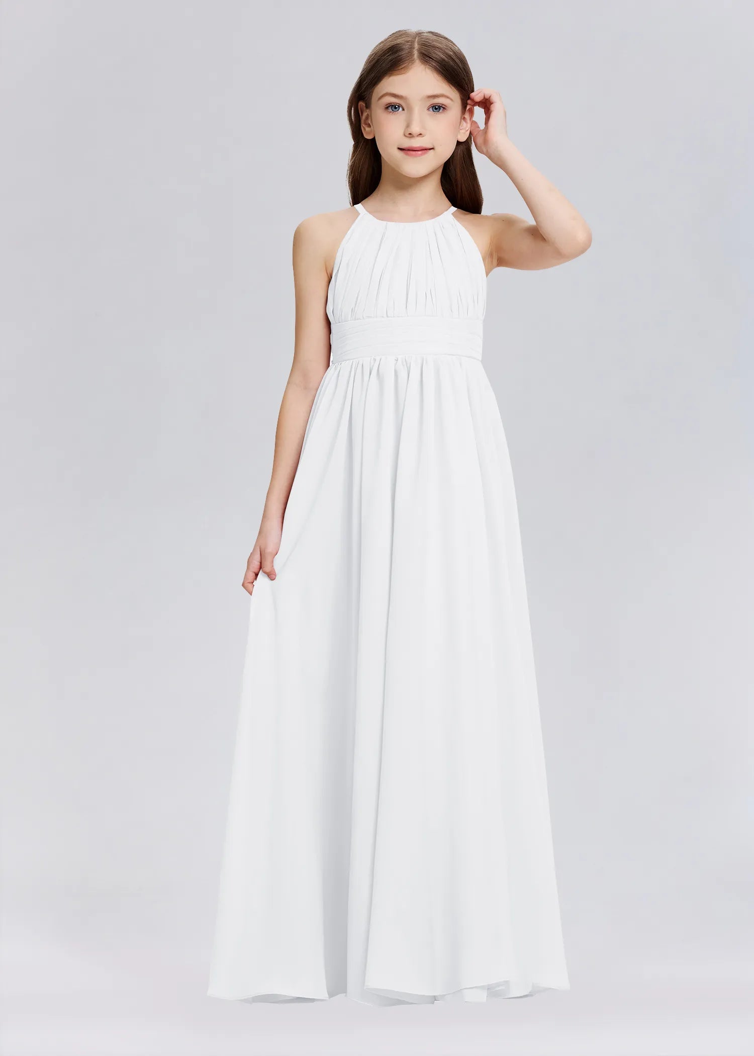 Stylish A-Line Halter Chiffon Flower Girl Dress-Neutral