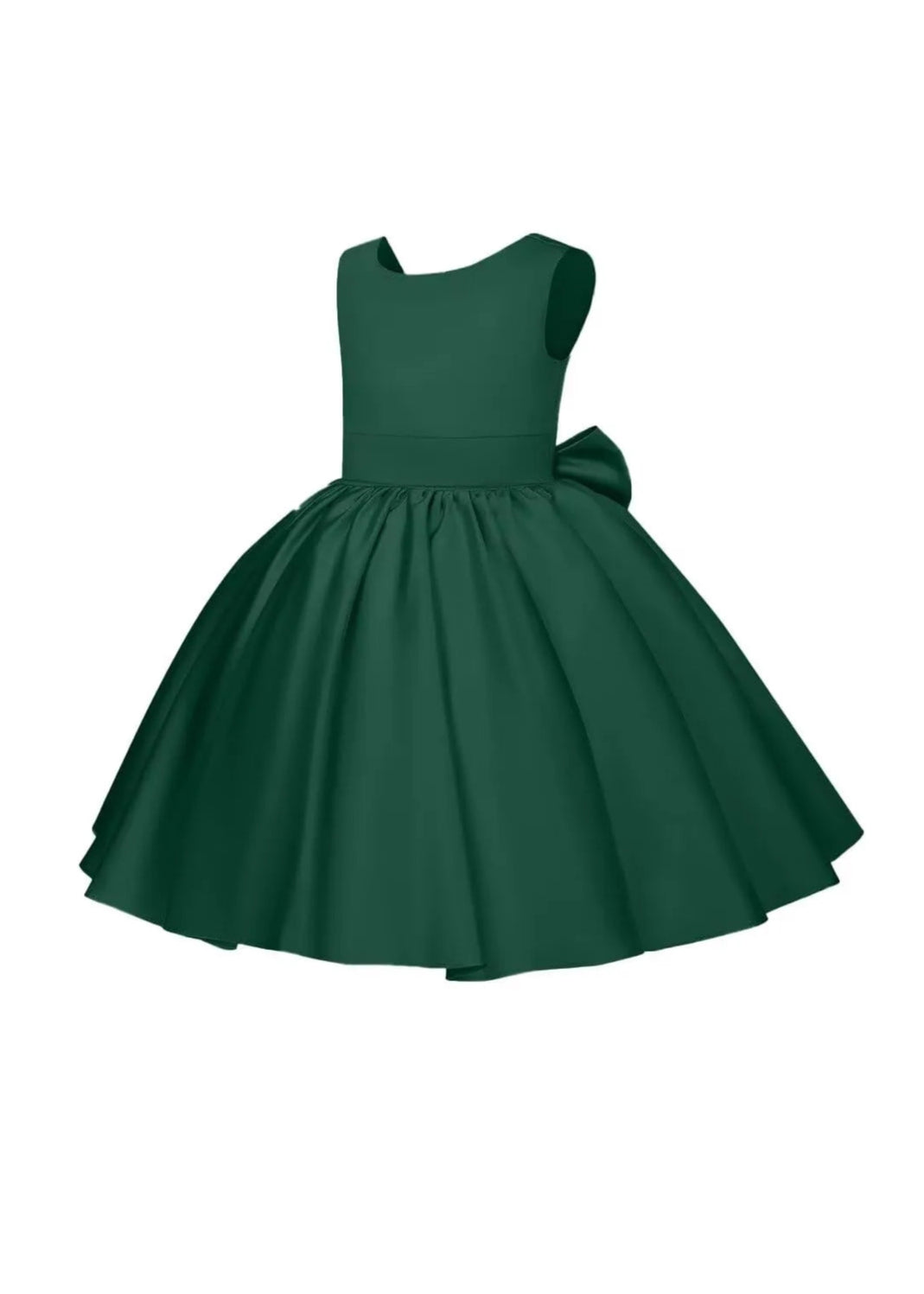 Pretty Bow V back Satin Flower Girl Dress– [Green]