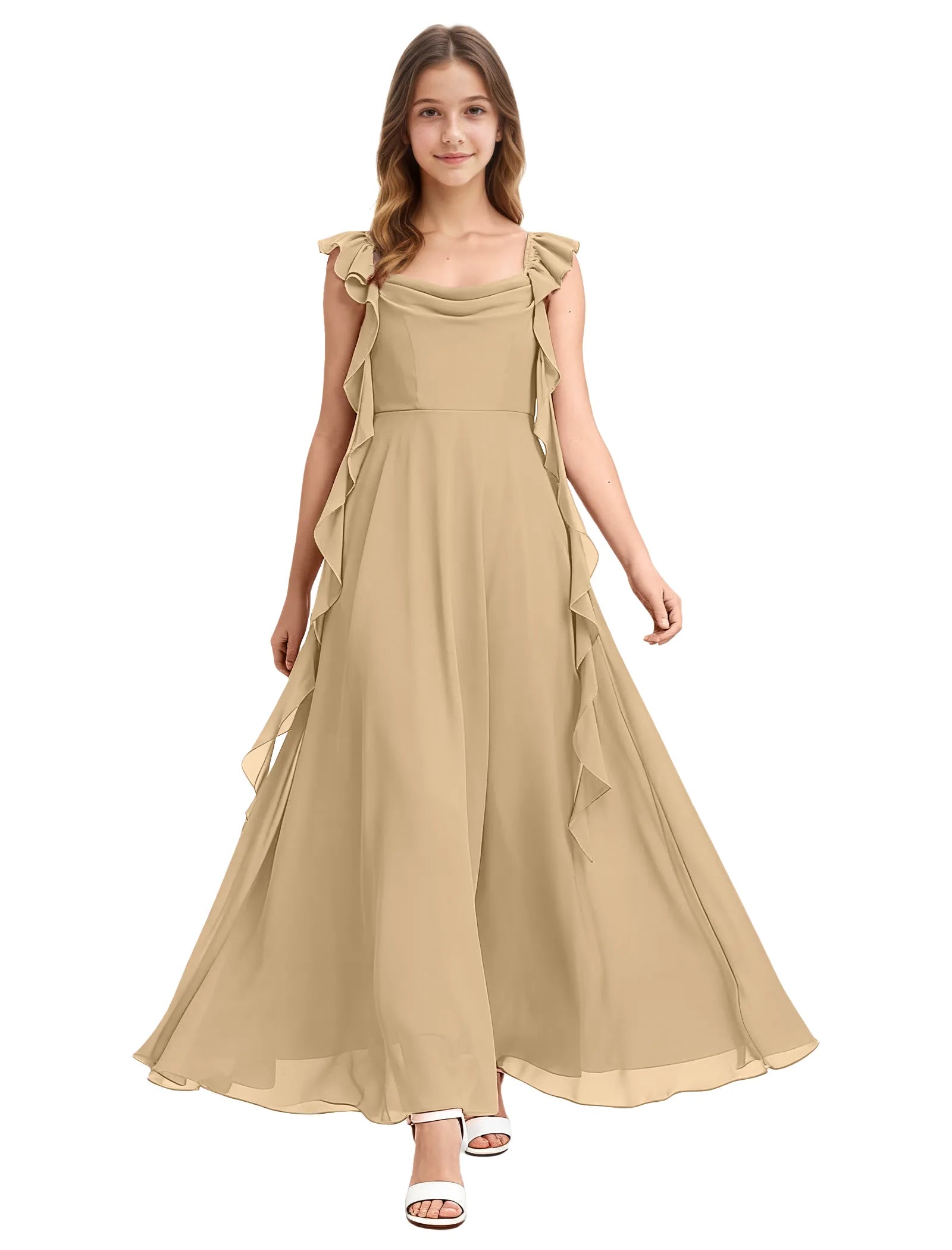 Girls Ruffle Strap Chiffon Maxi Dress for Special Occasions