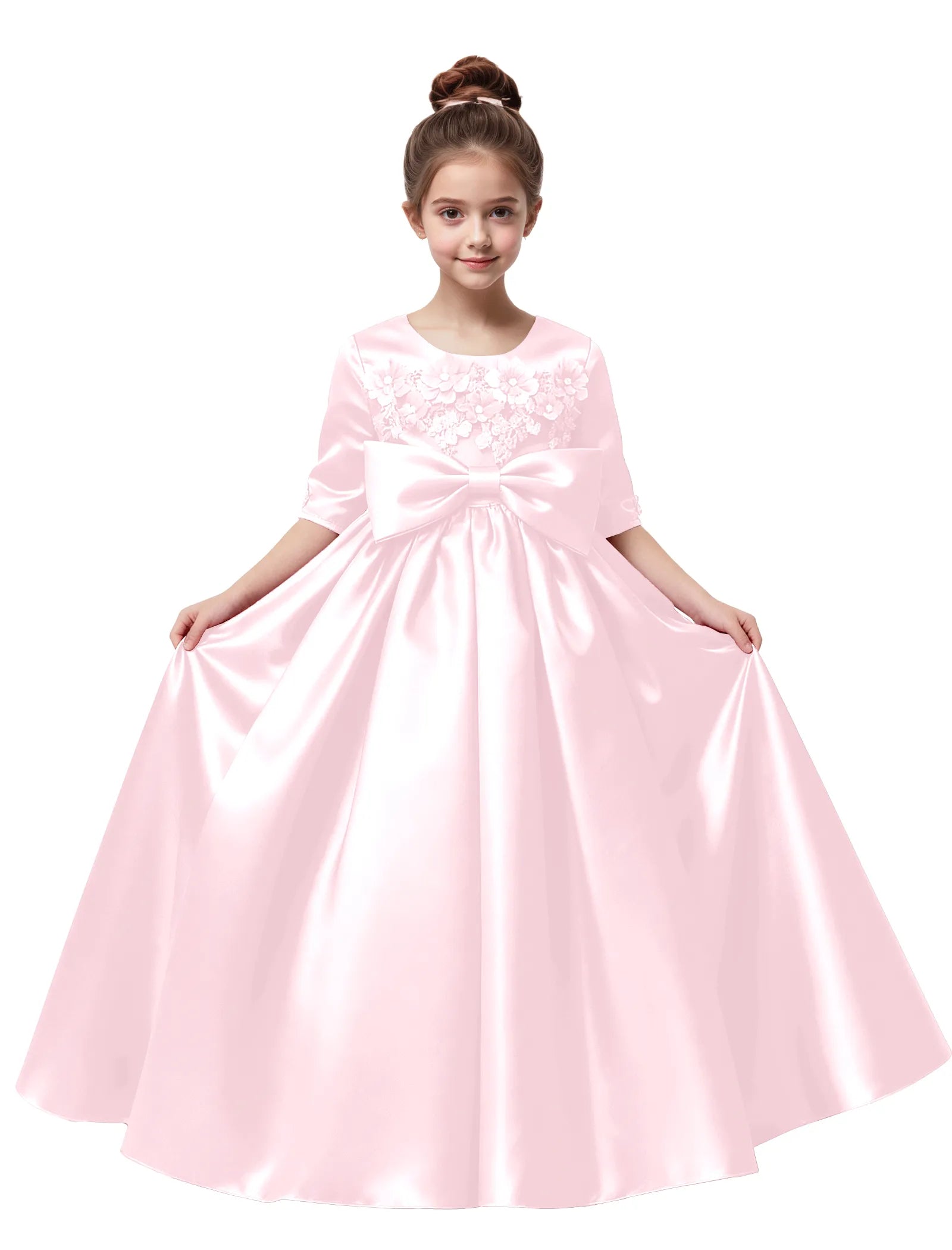 Elegant Pageant Dress for Girls with Pleats and Bow