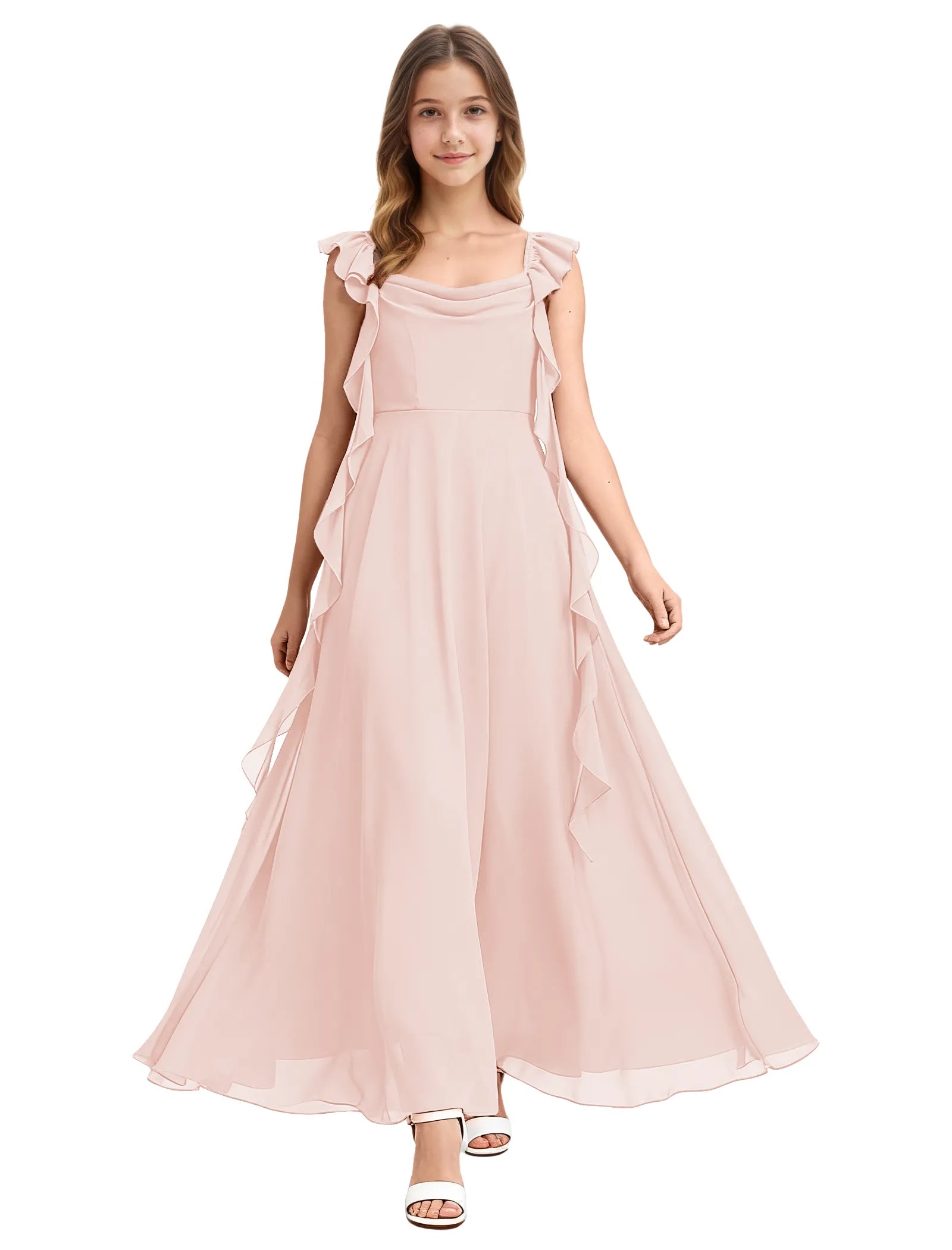 Girls Ruffle Strap Chiffon Maxi Dress for Special Occasions