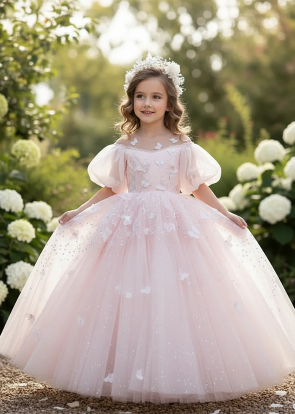 Unique Floral Tulle Ball Gown for Girls