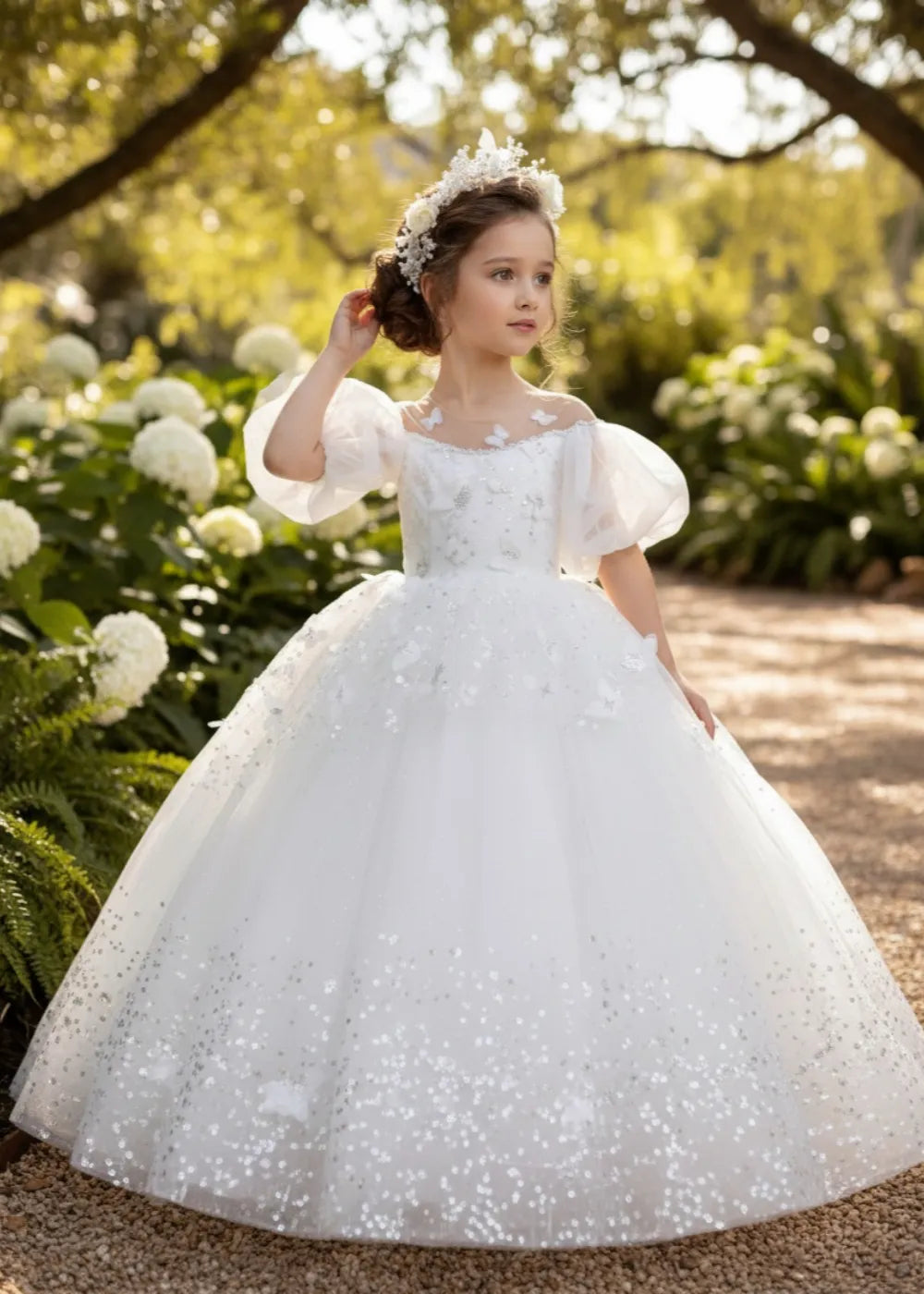 Unique Floral Tulle Ball Gown for Girls