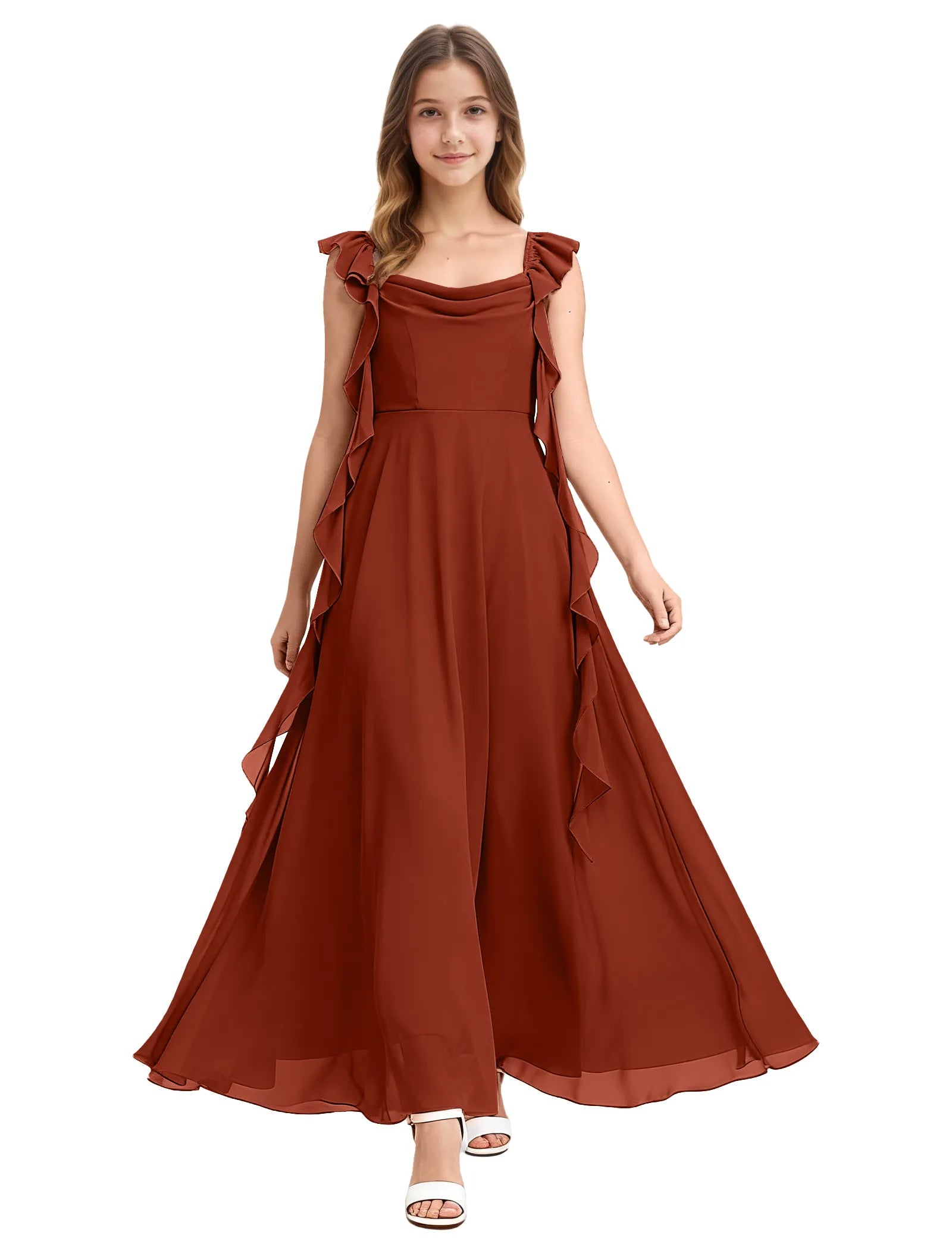 Girls Ruffle Strap Chiffon Maxi Dress for Special Occasions