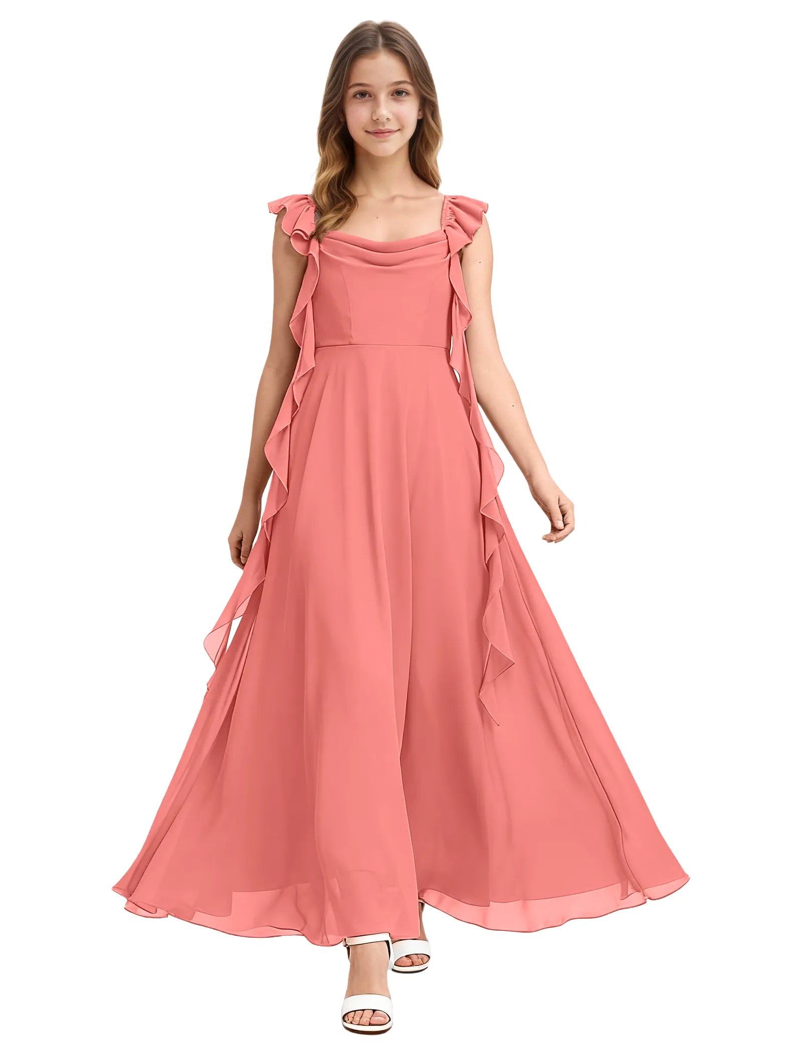 Girls Ruffle Strap Chiffon Maxi Dress for Special Occasions