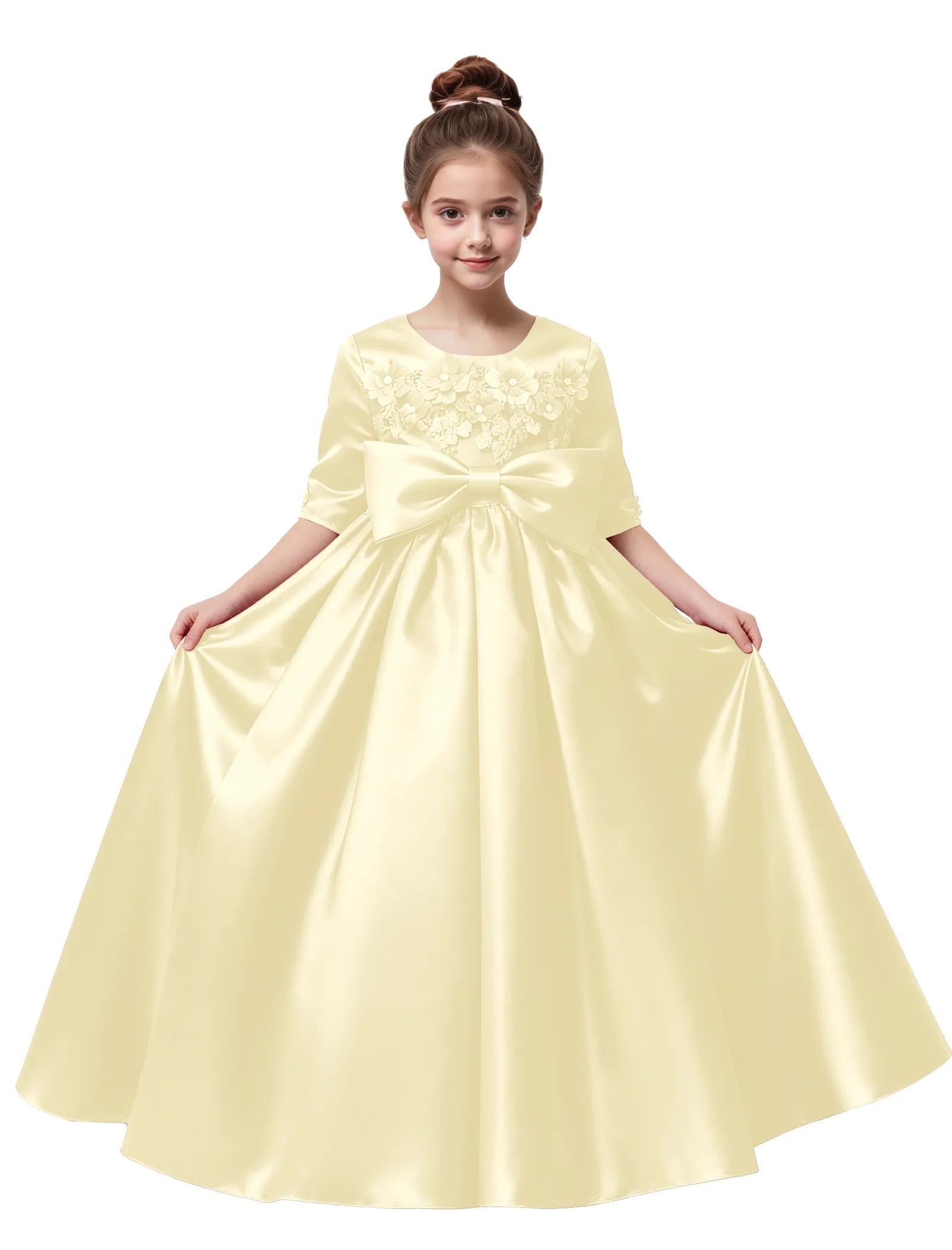 Elegant Pageant Dress for Girls with Pleats and Bow