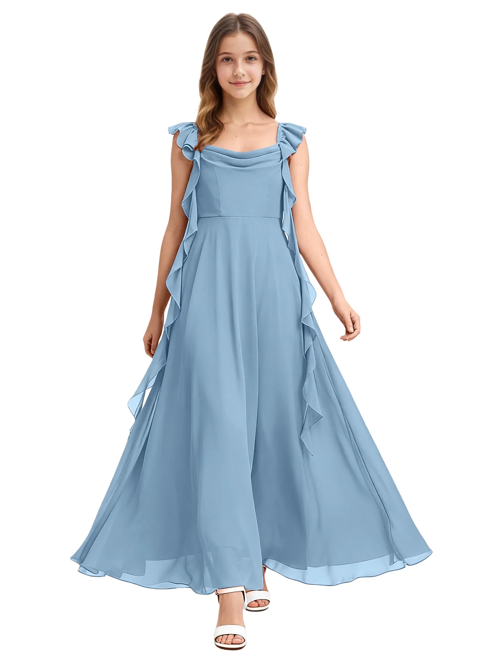 Girls Ruffle Strap Chiffon Maxi Dress for Special Occasions