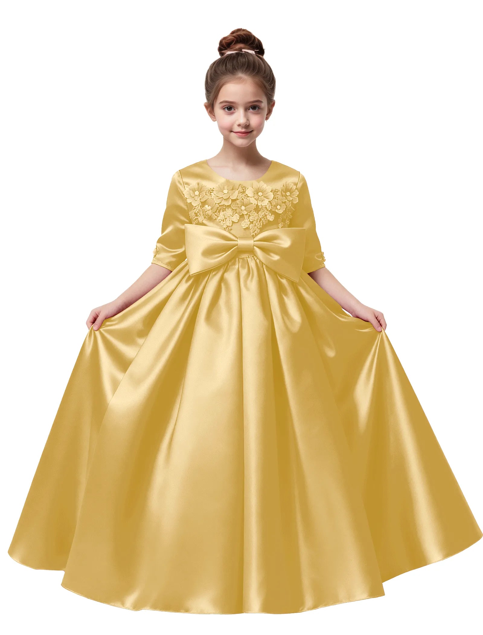 Elegant Pageant Dress for Girls with Pleats and Bow