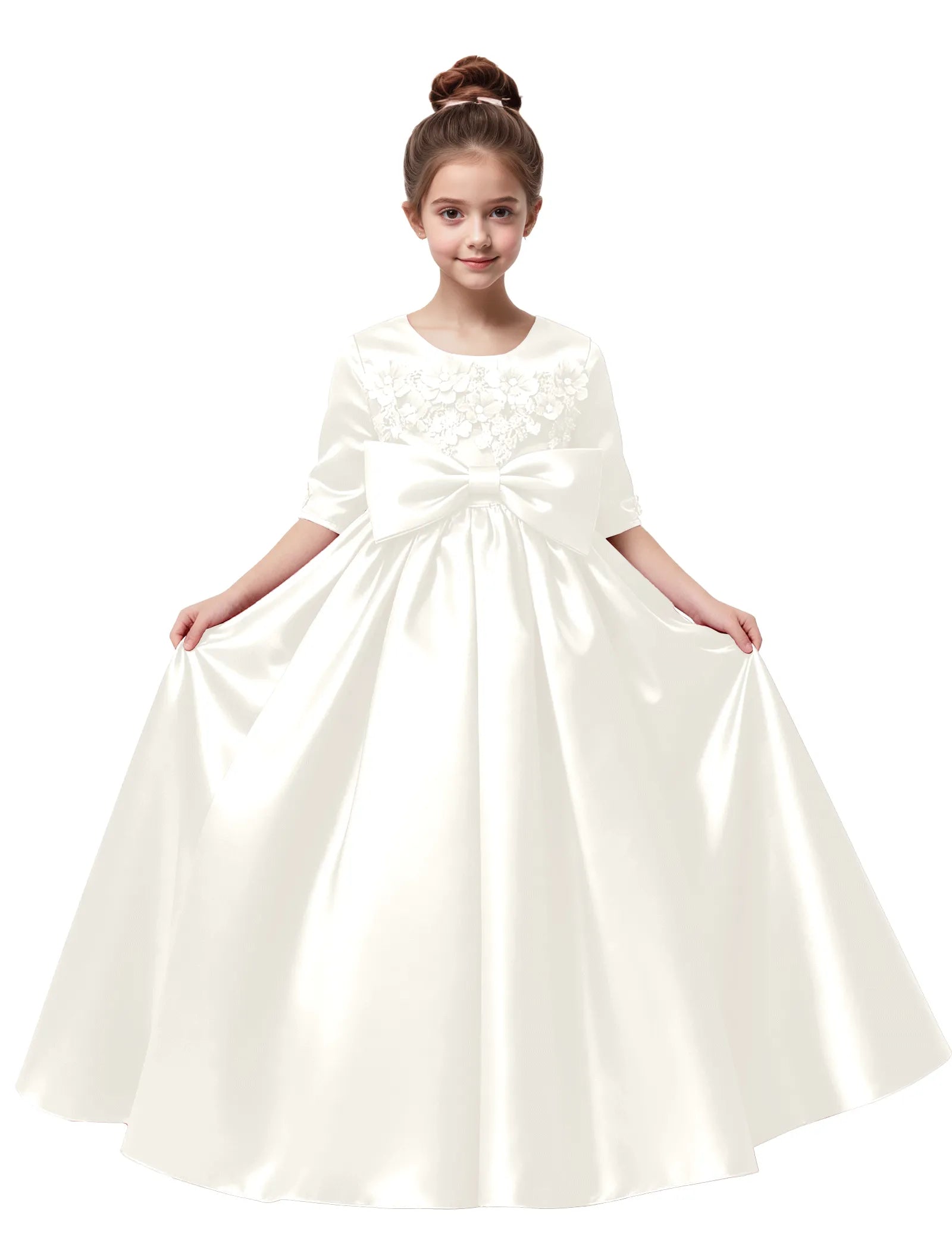 Elegant Pageant Dress for Girls with Pleats and Bow