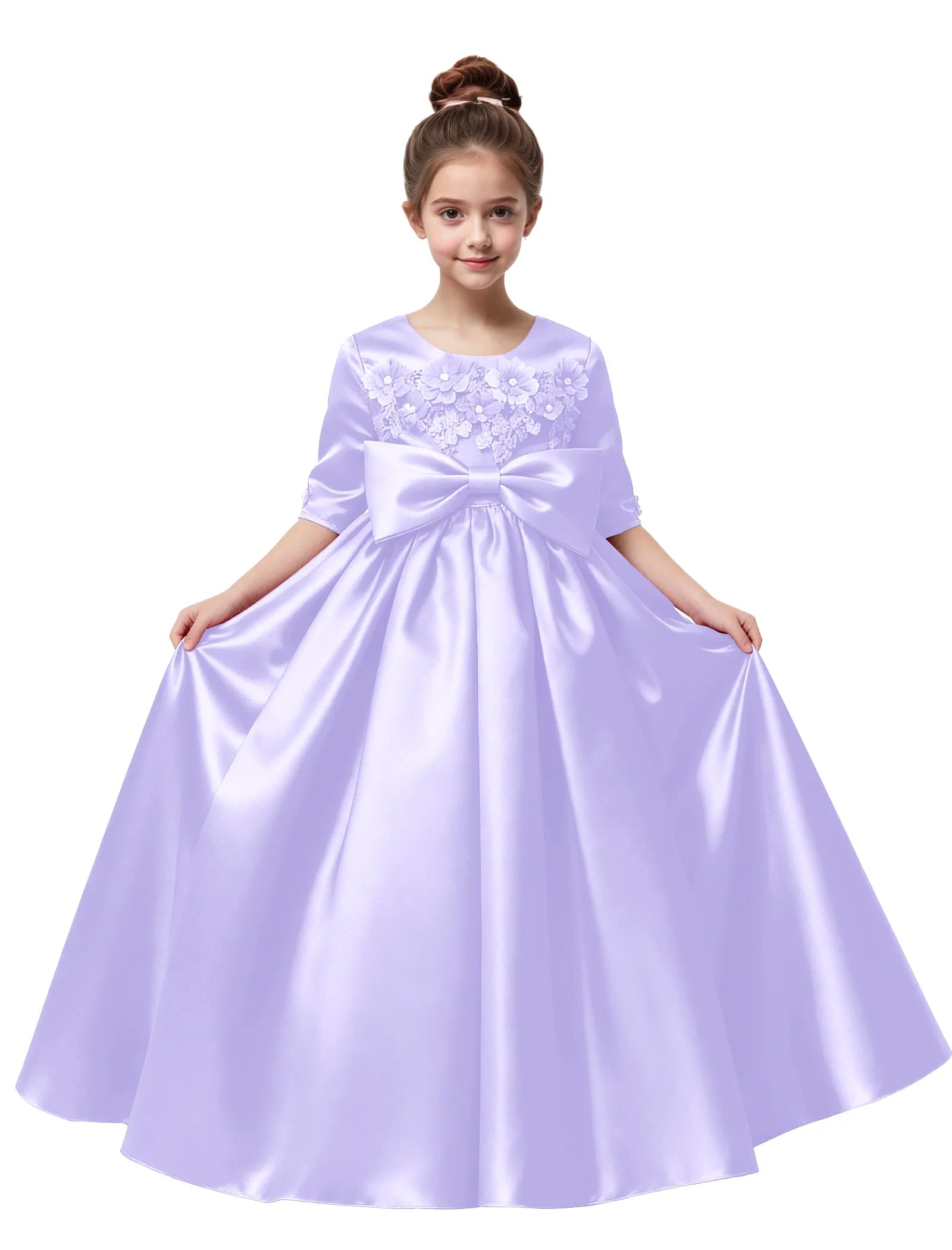 Elegant Pageant Dress for Girls with Pleats and Bow