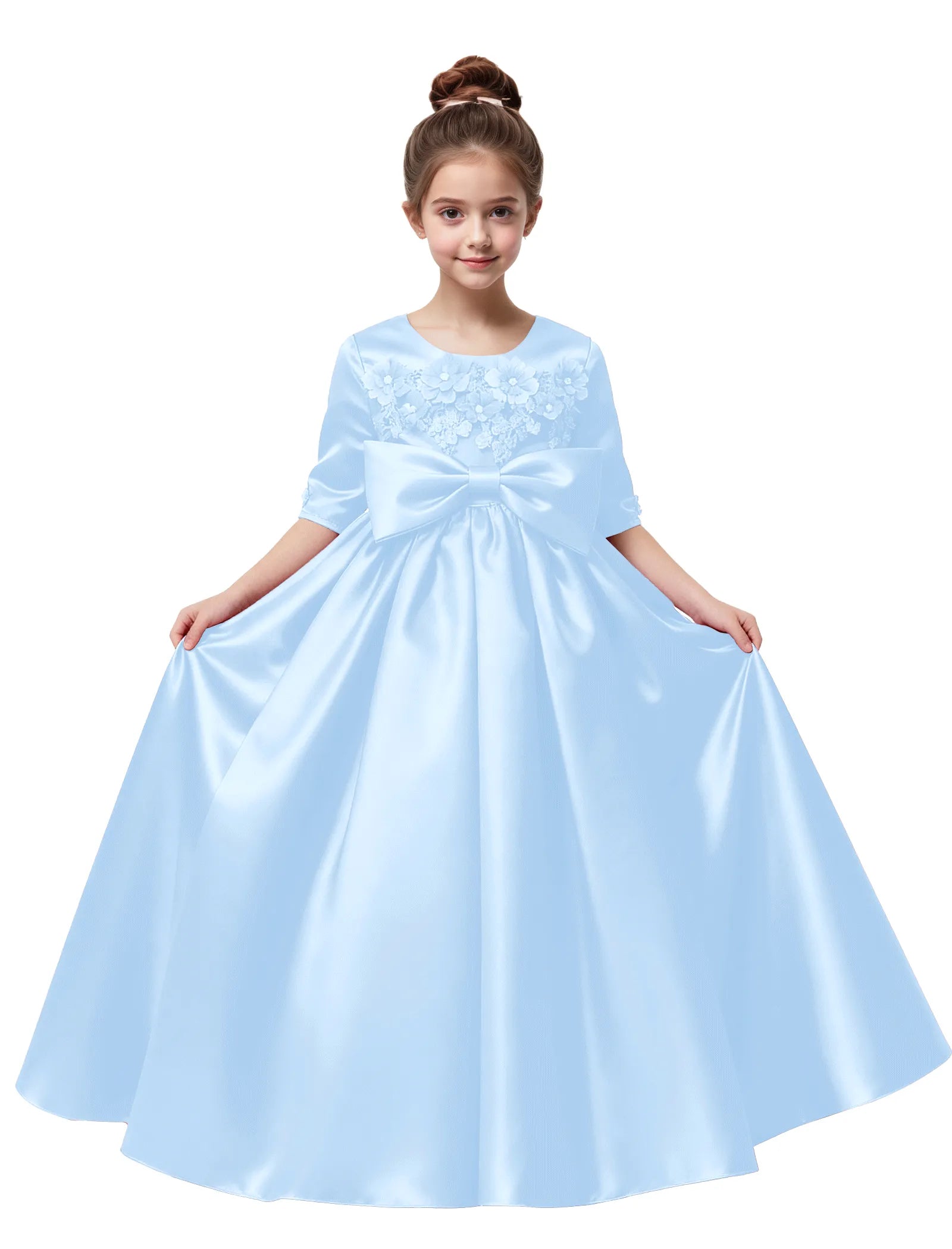 Elegant Pageant Dress for Girls with Pleats and Bow