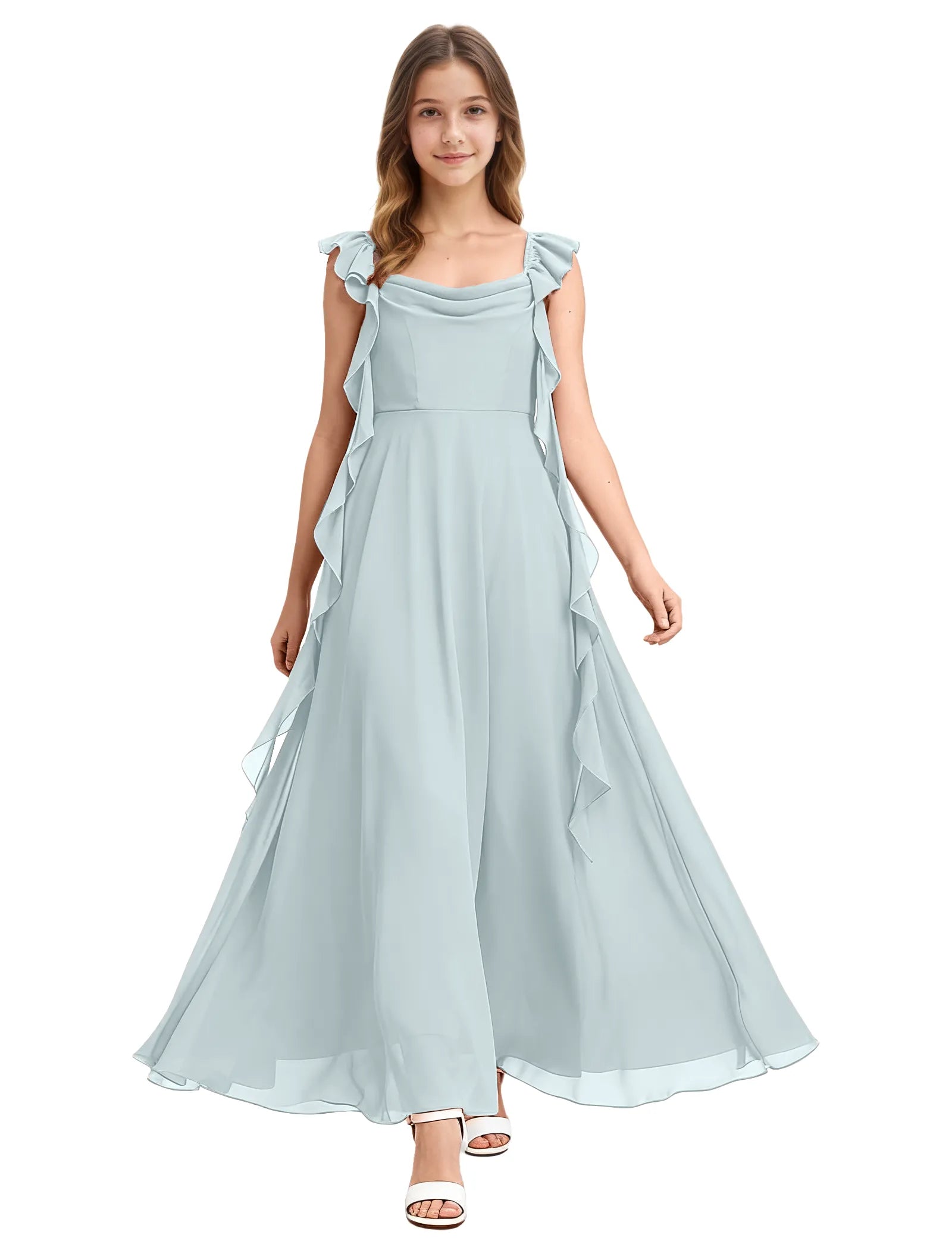 Girls Ruffle Strap Chiffon Maxi Dress for Special Occasions