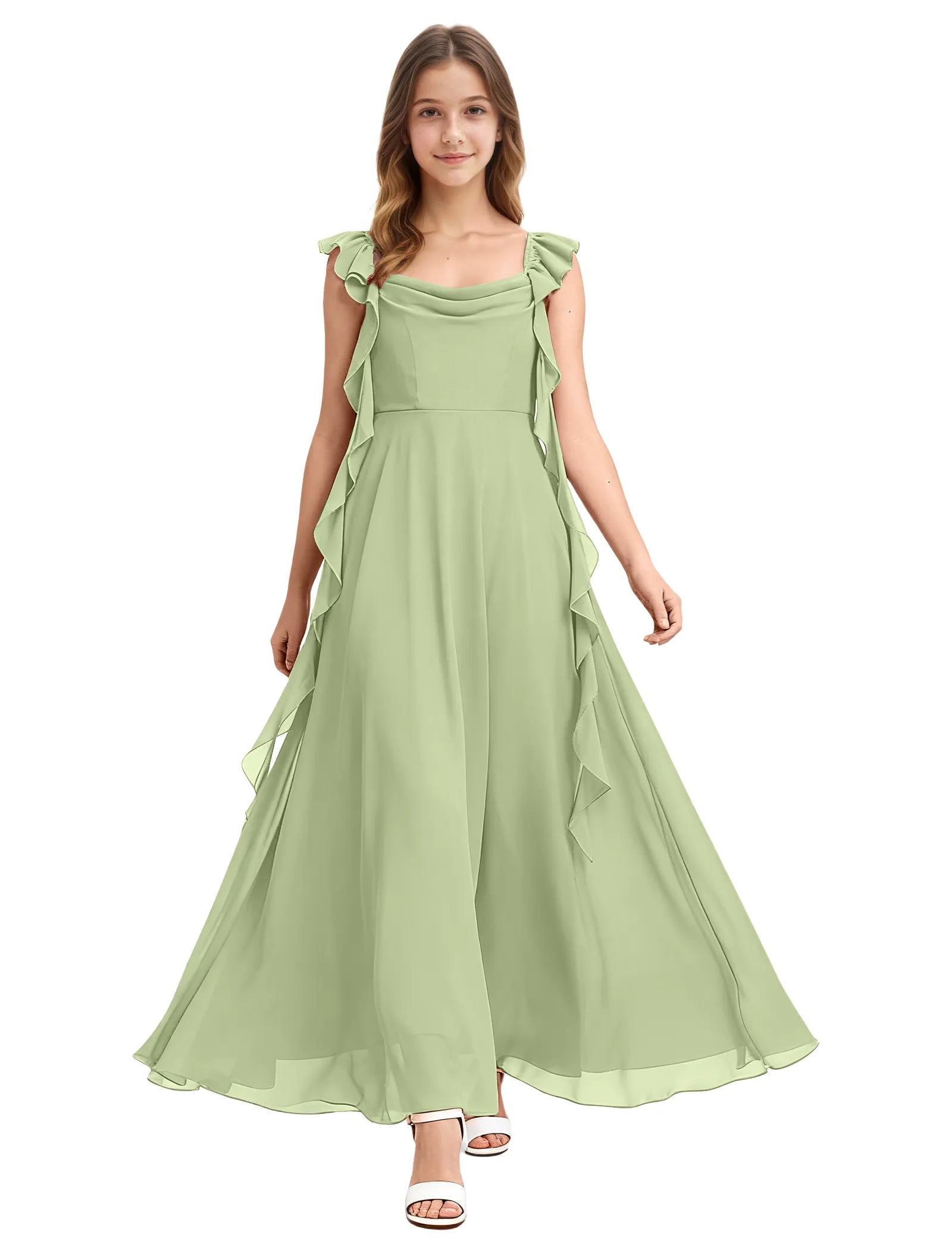 Girls Ruffle Strap Chiffon Maxi Dress for Special Occasions