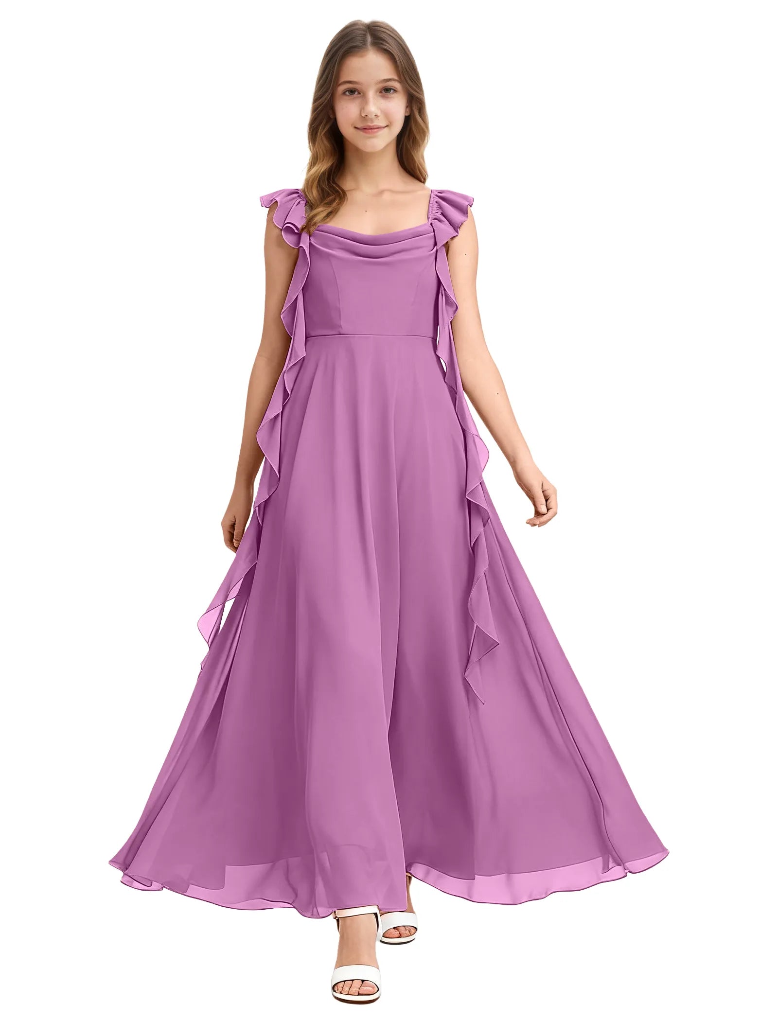 Girls Ruffle Strap Chiffon Maxi Dress for Special Occasions