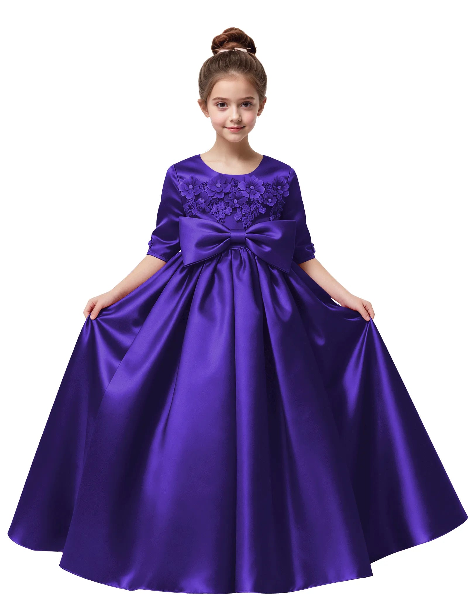 Elegant Pageant Dress for Girls with Pleats and Bow