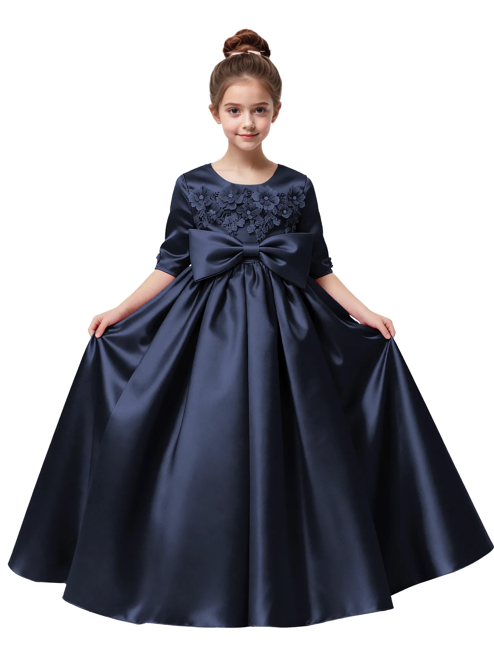 Elegant Pageant Dress for Girls with Pleats and Bow