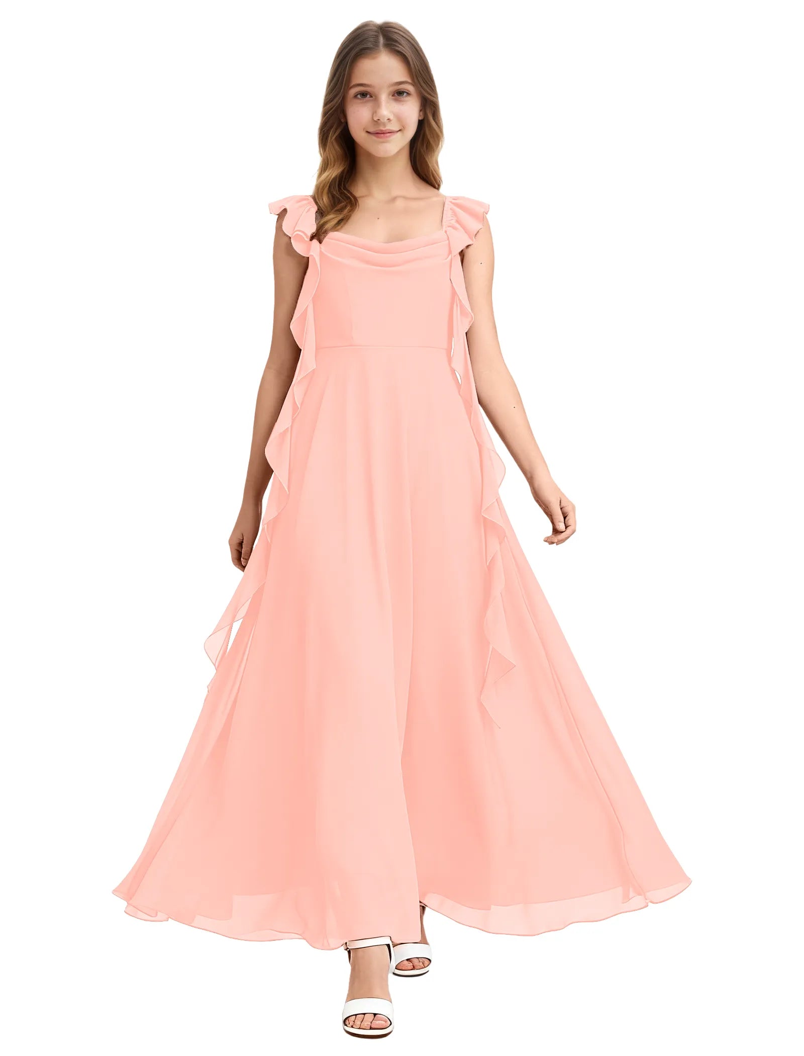 Girls Ruffle Strap Chiffon Maxi Dress for Special Occasions