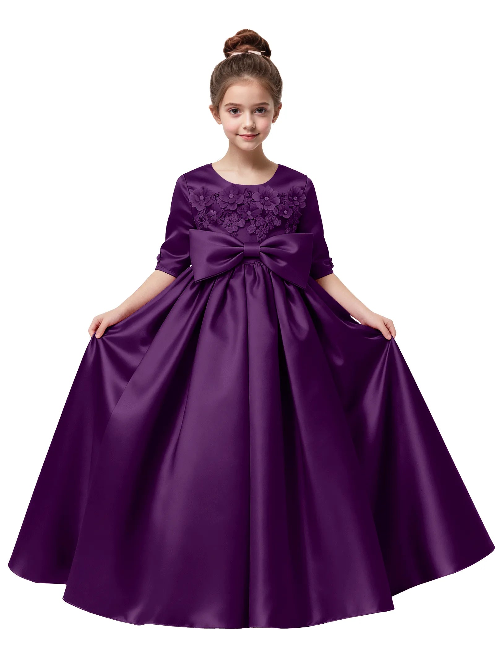 Elegant Pageant Dress for Girls with Pleats and Bow