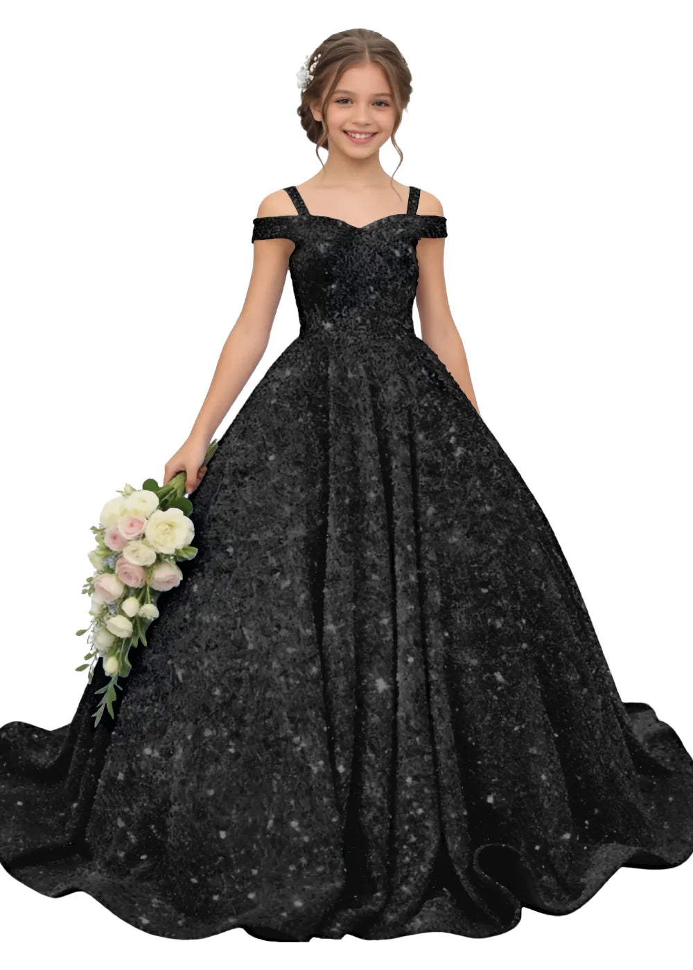Celeste Sparkle Off-Shoulder Flower Girl Ball Gown