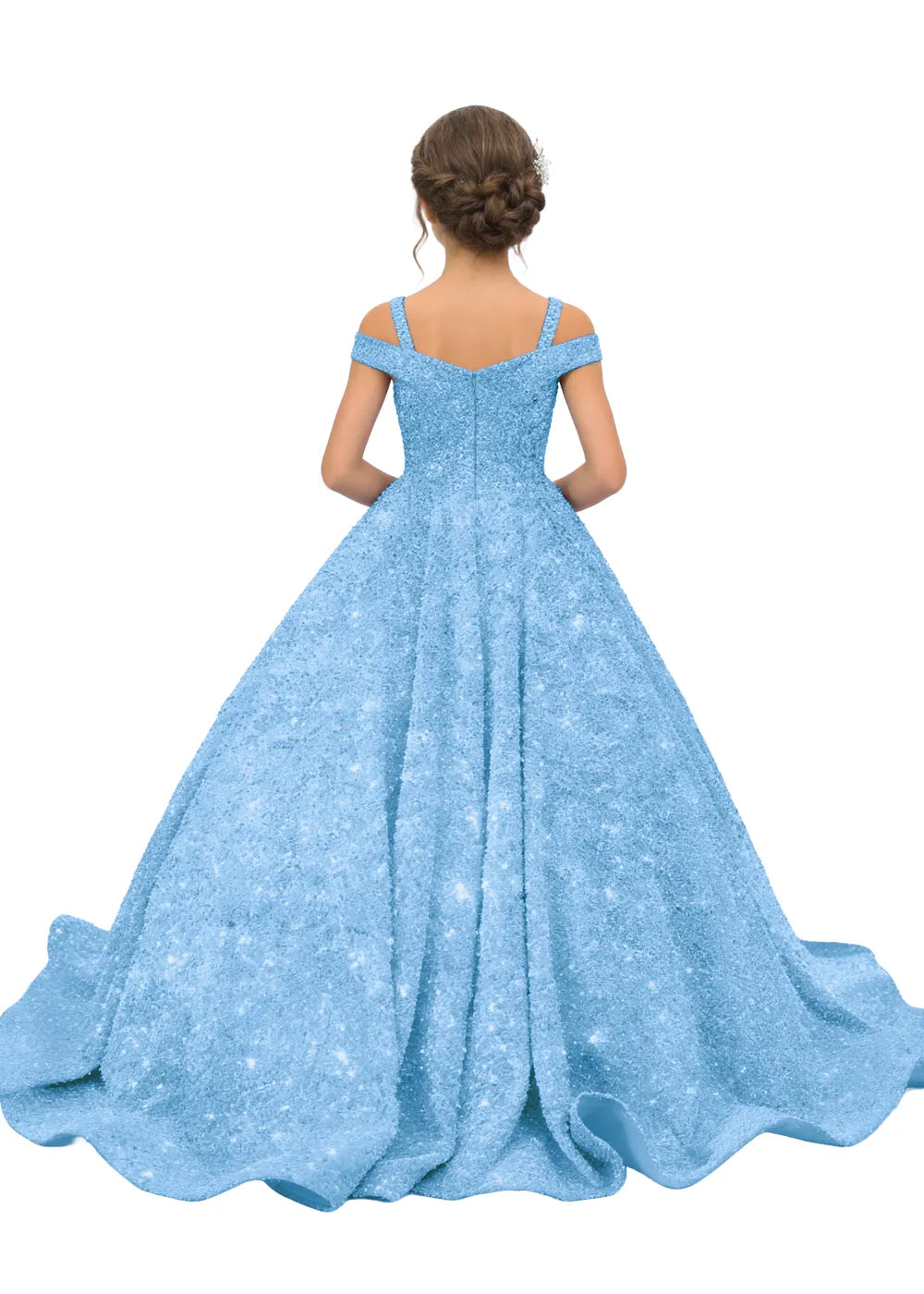 Celeste Sparkle Off-Shoulder Flower Girl Ball Gown
