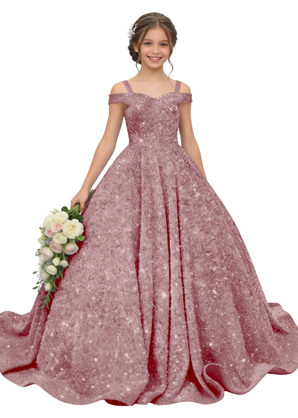 Celeste Sparkle Off-Shoulder Flower Girl Ball Gown