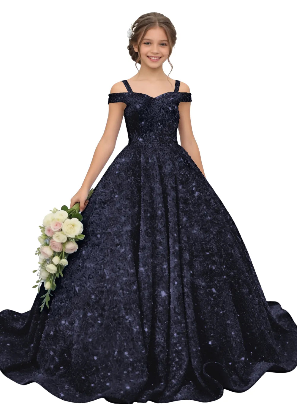 Celeste Sparkle Off-Shoulder Flower Girl Ball Gown