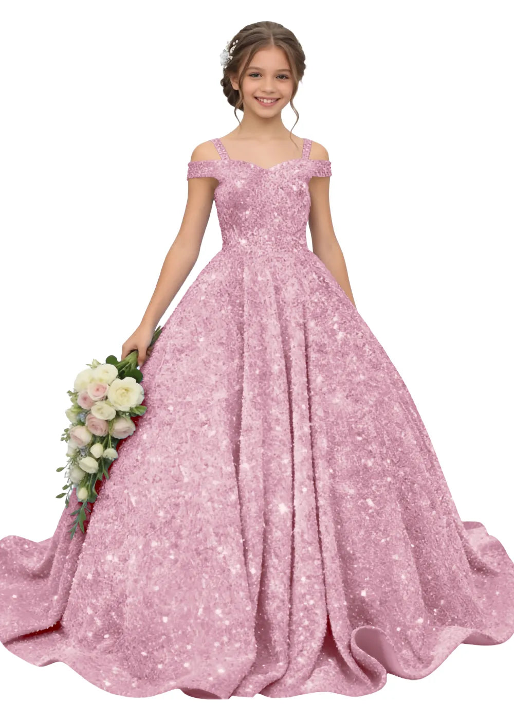 Celeste Sparkle Off-Shoulder Flower Girl Ball Gown