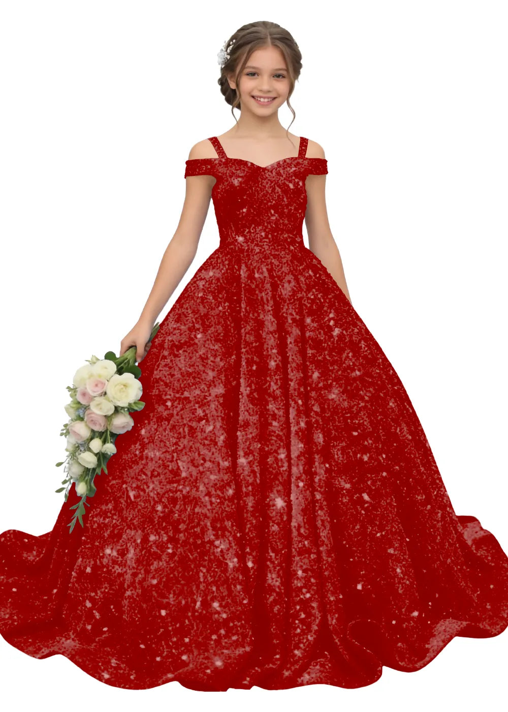 Celeste Sparkle Off-Shoulder Flower Girl Ball Gown