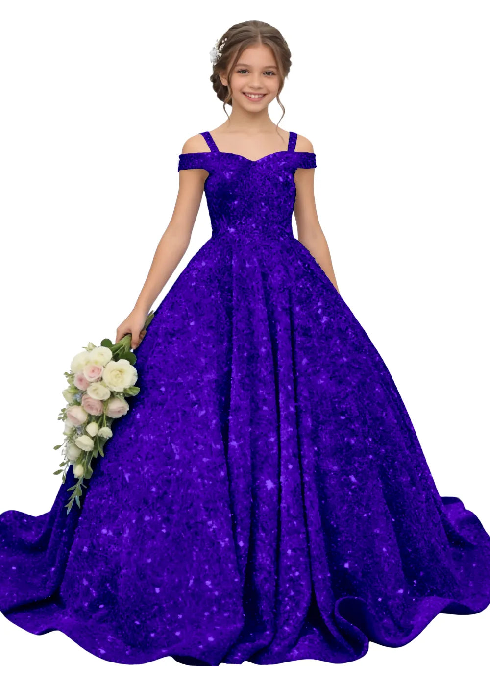 Celeste Sparkle Off-Shoulder Flower Girl Ball Gown