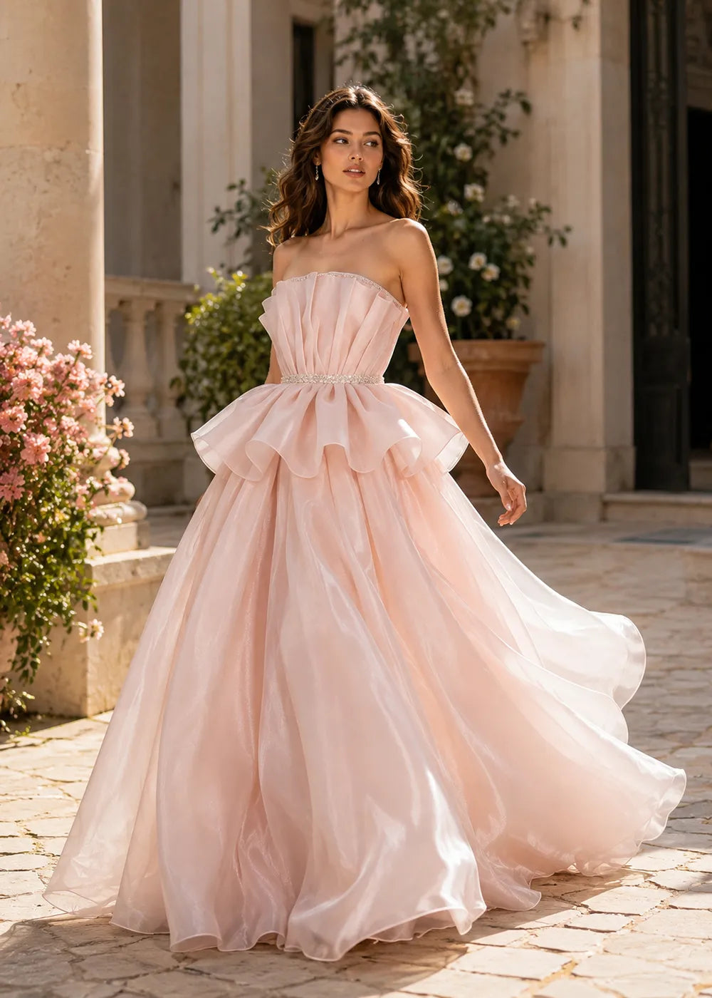 Eternal Bloom ruchede rygløse aftenkjole