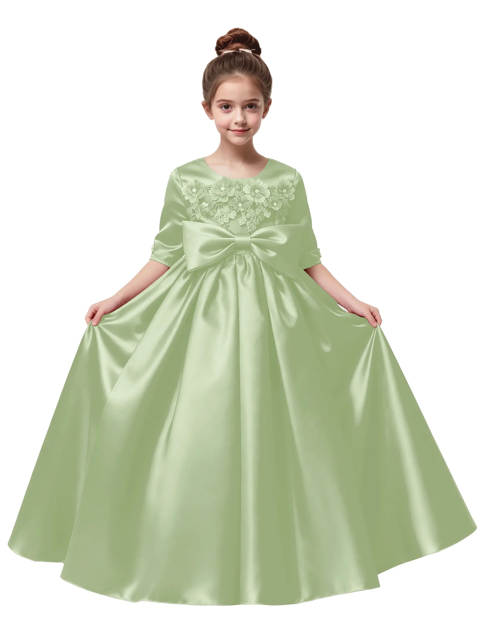 Elegant Pageant Dress for Girls with Pleats and Bow