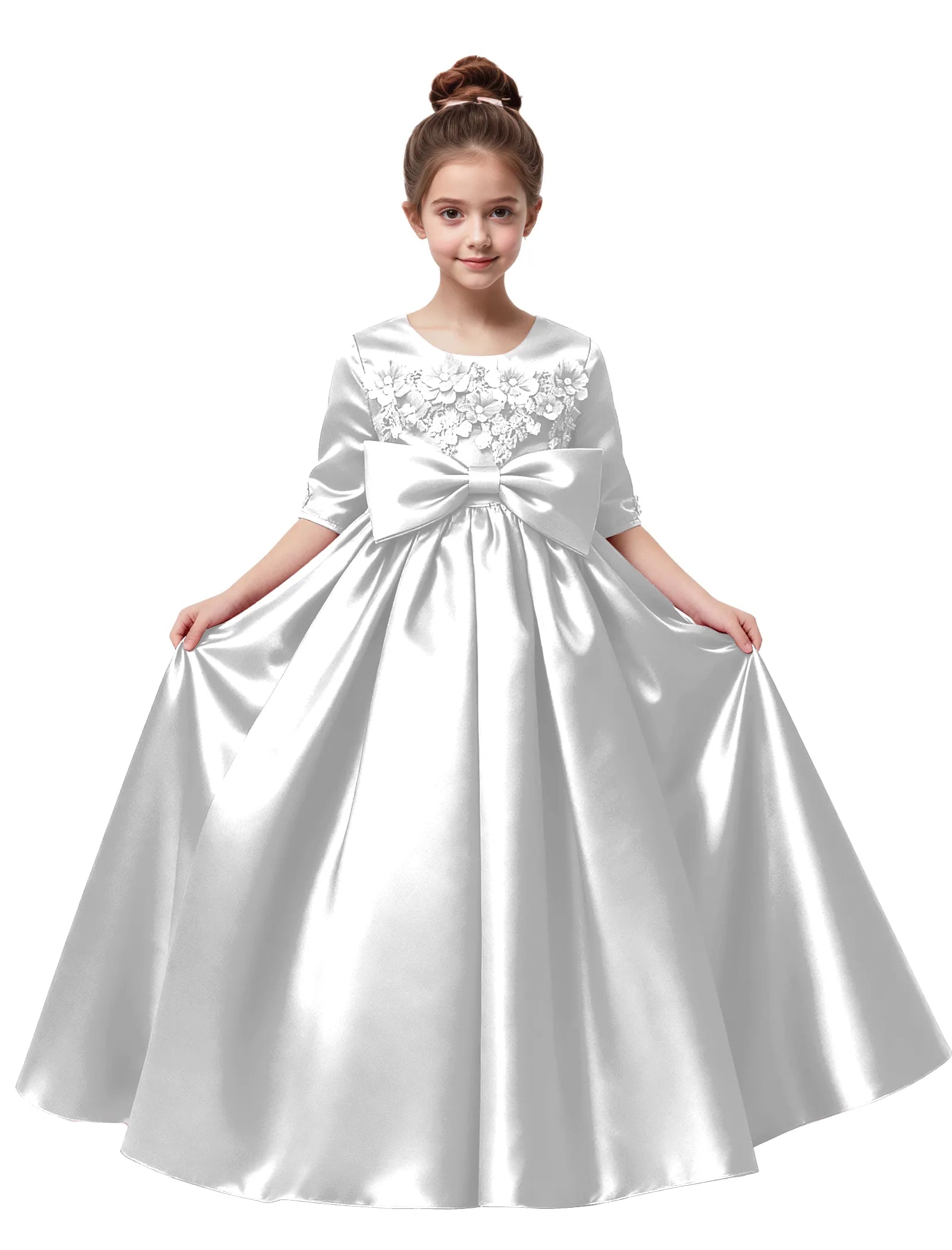 Elegant Pageant Dress for Girls with Pleats and Bow