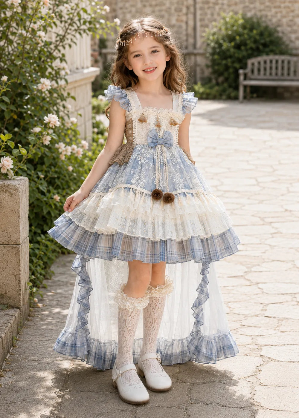 Fairytale Lace Tulle Flower Girl Dress with Bow Back
