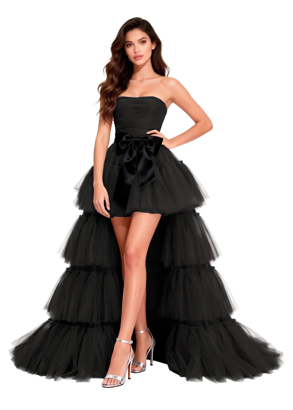 Princess Ruffle Tulle High-Low Evening Party Dress