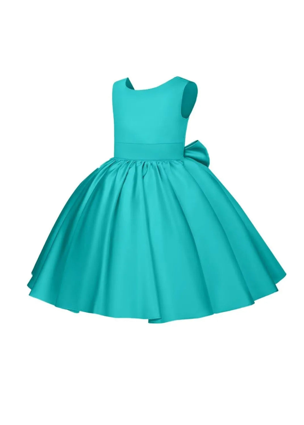 Pretty Bow V back Satin Flower Girl Dress– [Green]