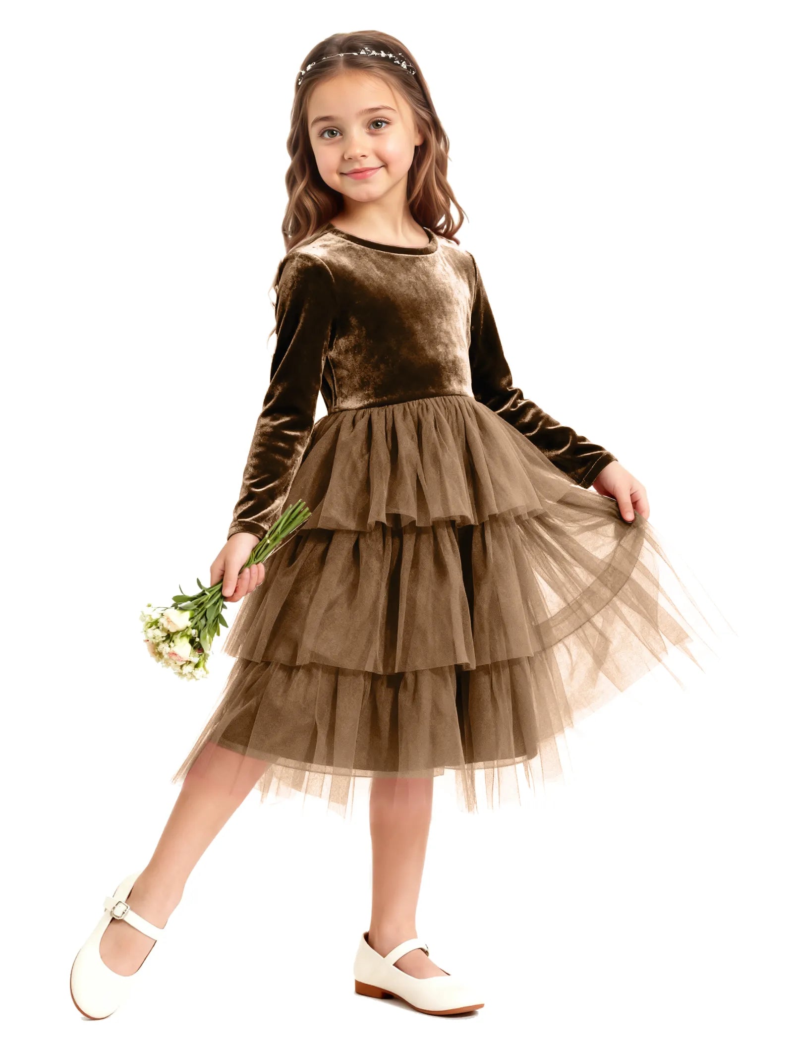 Velvet Ruffle Tulle Girls Party Dress