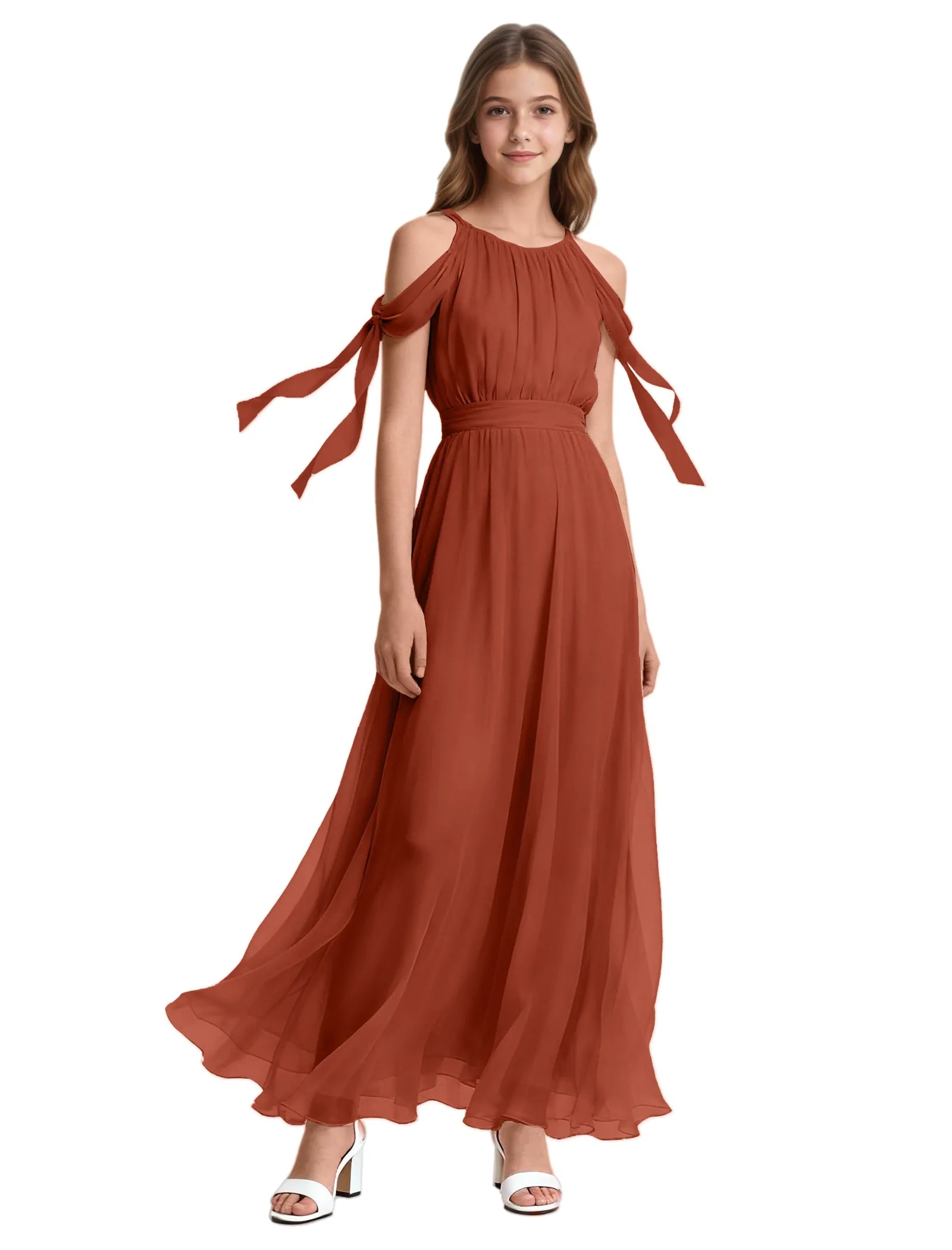 Girls Sleeveless Pageant Gown with Floaty Hem