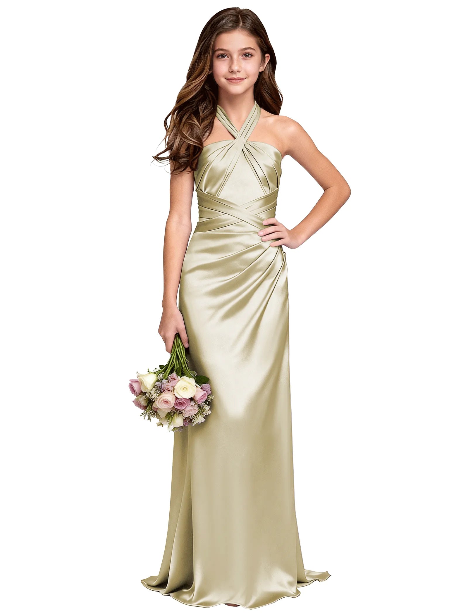 Girls Satin Halter Maxi Dress With Back Cutout