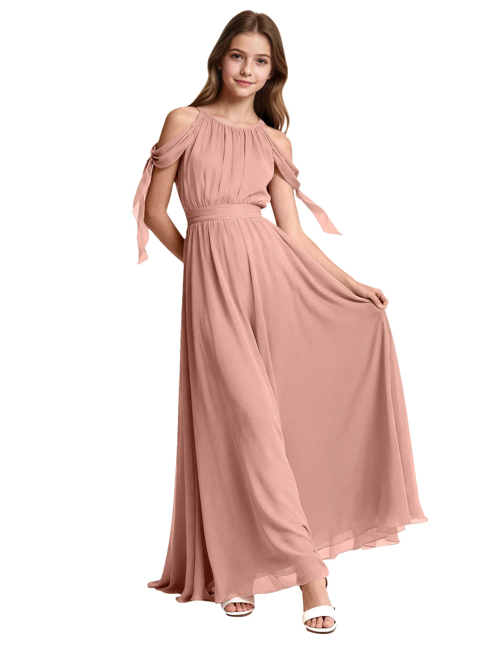 Girls Sleeveless Pageant Gown with Floaty Hem