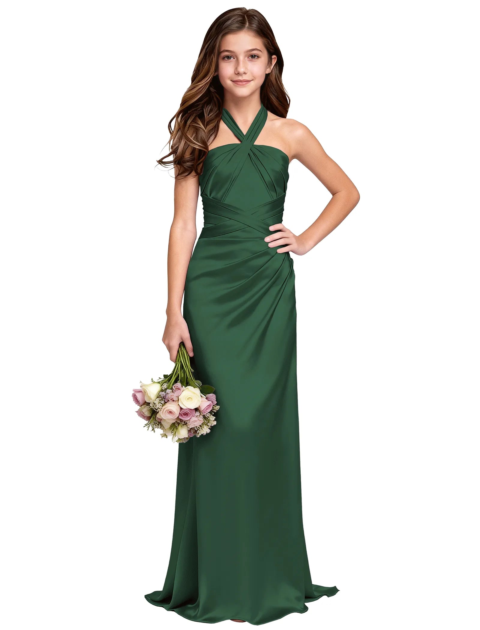 Girls Satin Halter Maxi Dress With Back Cutout