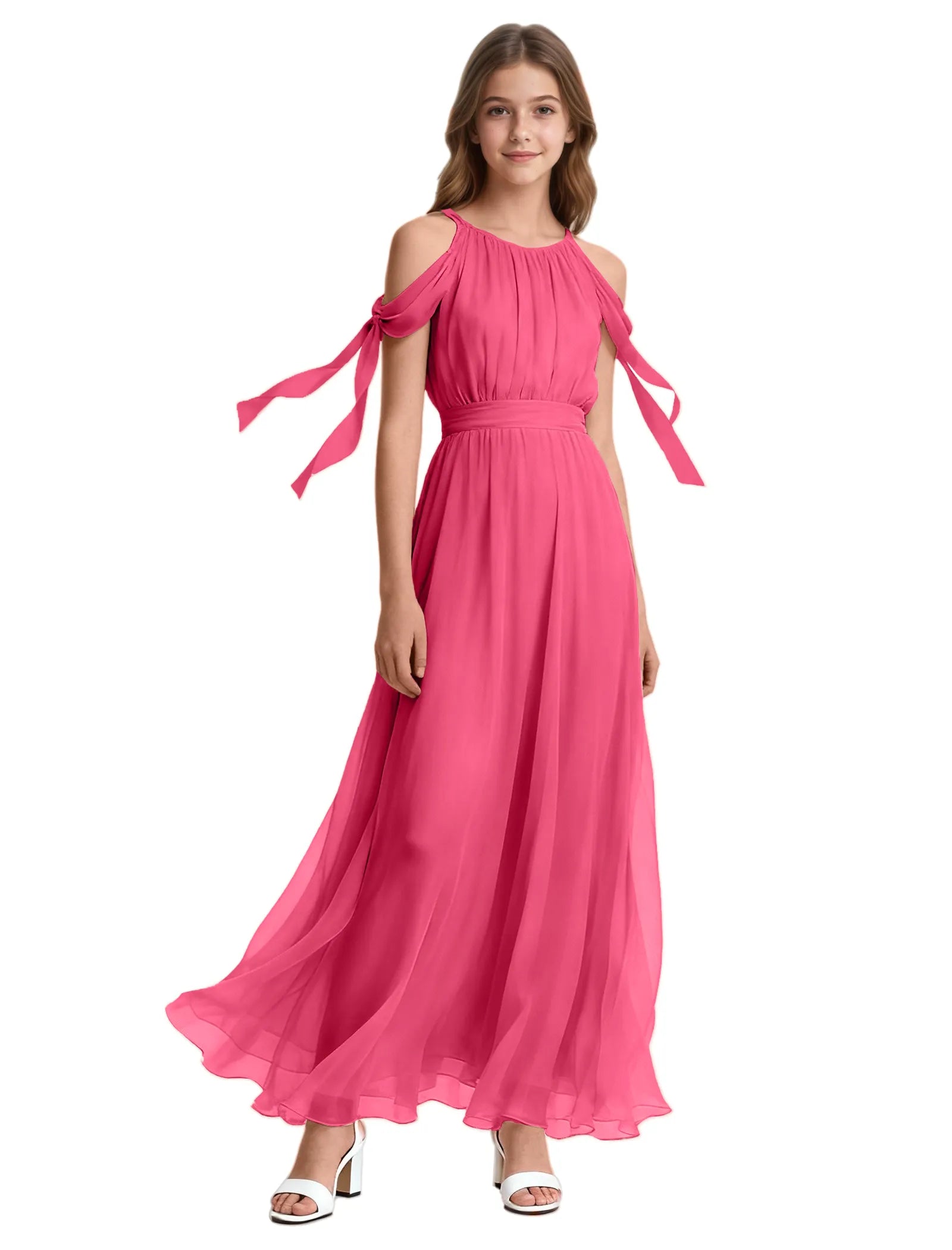 Girls Sleeveless Pageant Gown with Floaty Hem